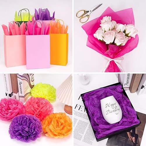 Miniatura 5 de Larcenciel Papel de Seda Fluorescente para Envolver Regalos - 50 Hojas para Bolsas de Regalo, Embalaje, Manualidades - Arte Neón Multicolor para