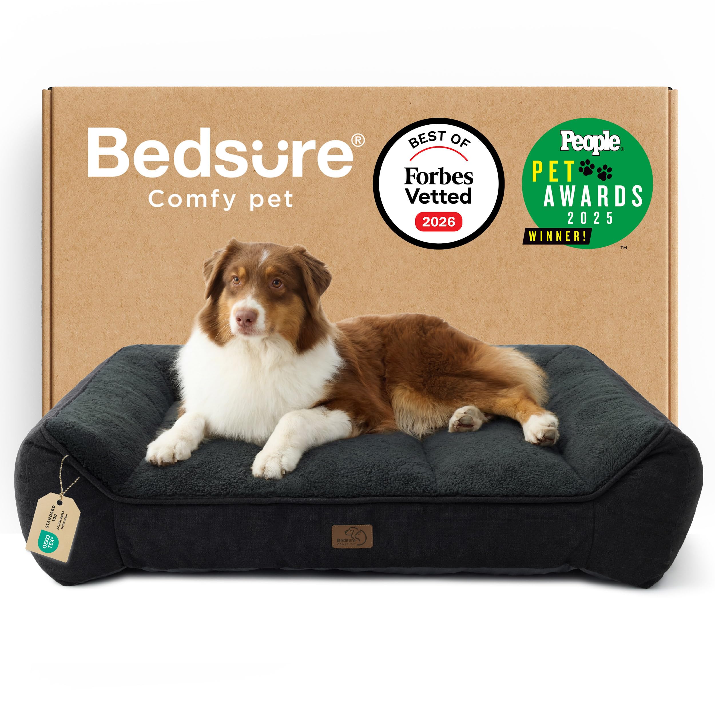 BEDSURE Hundebett Grosse Hunde, 89x63/96x71/106x76/122x89cm Dunkelgrau/Braun/Creme