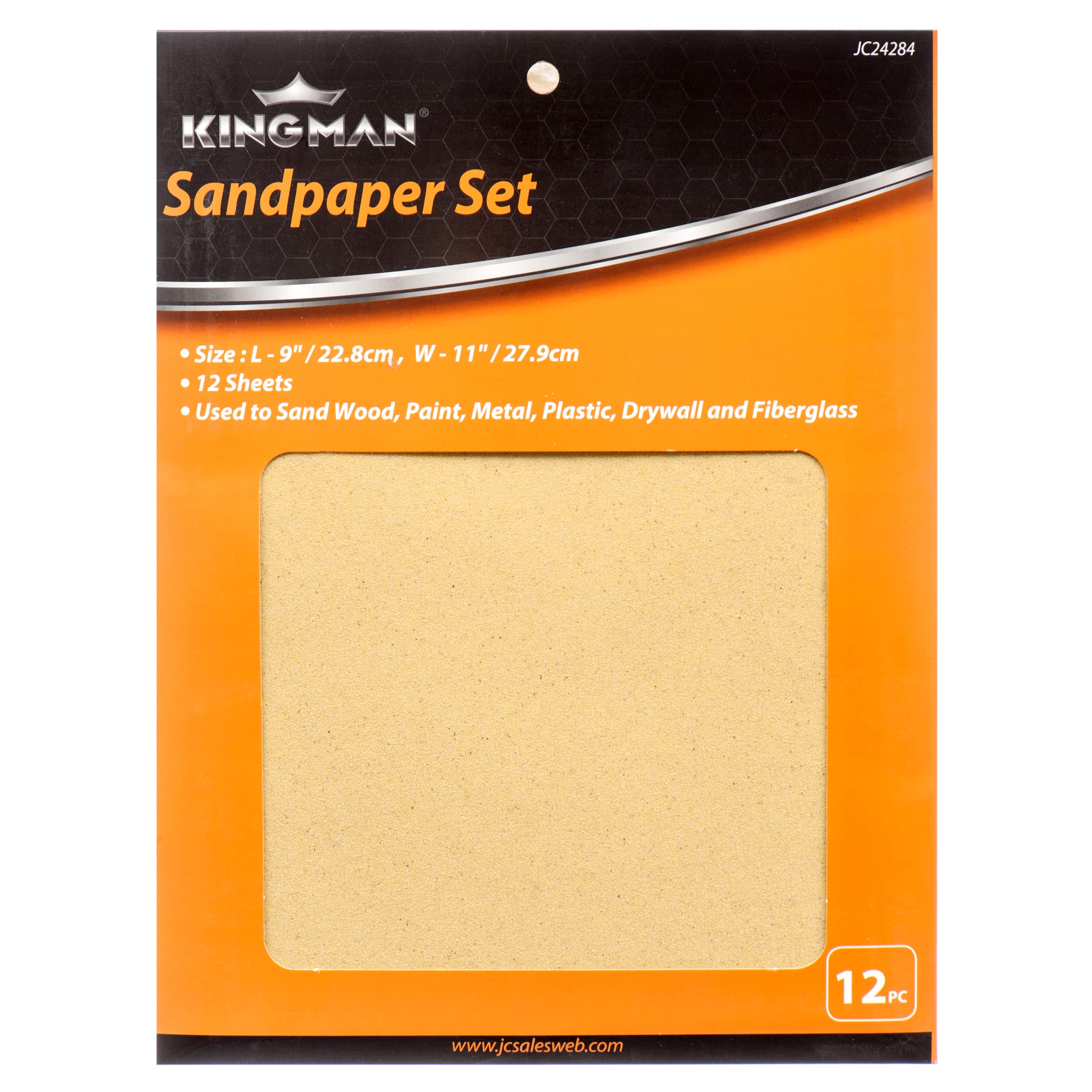 Kingman Sandpaper Set (12 Sheets per Pack) 9 x 11 Inch Assorted Grit (1 Pack)