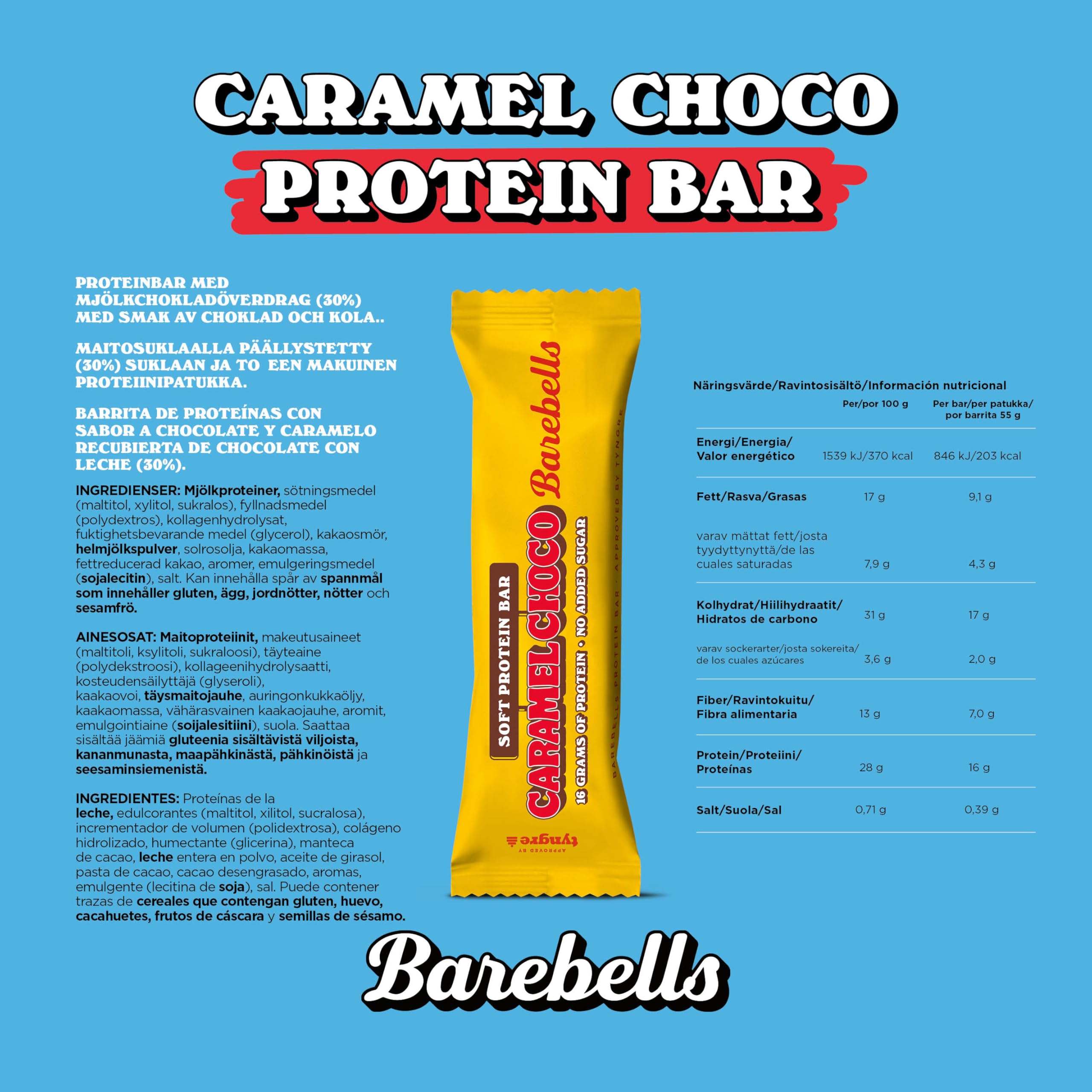 Barebells - Barritas Proteína - 16g Protein x Bar - Baja en azúcar y Calorías - Sin Aceite de Palma - Caramel Choco (12 Barritas x 55g) — view 7