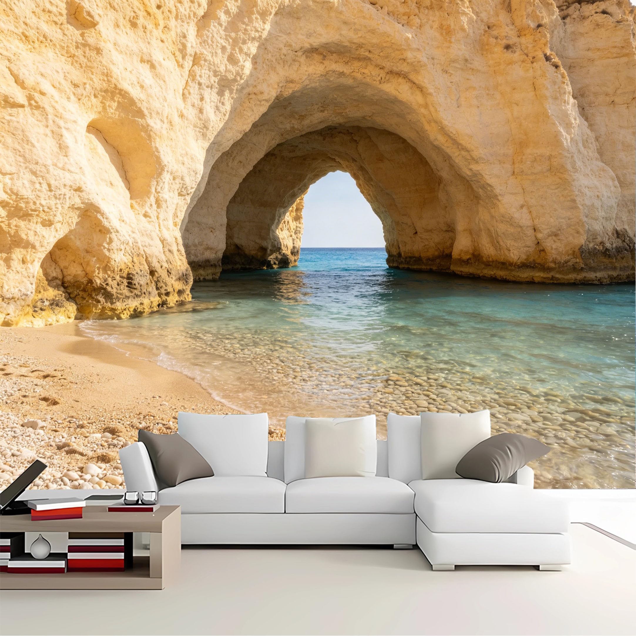 Custom Size Wall Mural Cave View White Rock Arches Ocean Removable Self Adhesive Peel and Stick Wallpaper for Bedroom Living Room Dining Room