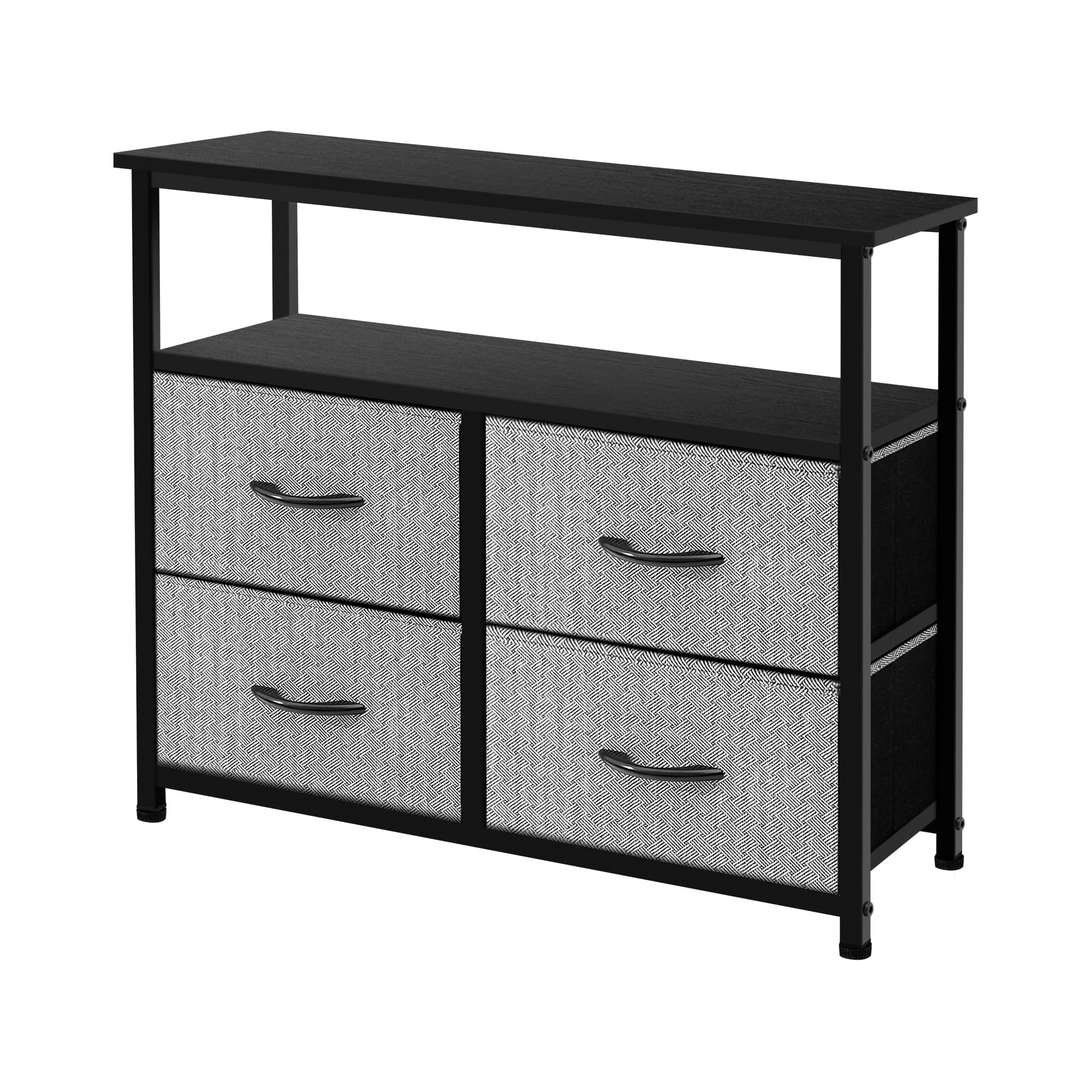 AZL1 Life Concept 6 Dresser with Shelves-Storage Chest for Bedroom, Living Room, Hallway, Closet Organizer with Sturdy Steel Frame, Wooden Shelf, Removable Fabric Drawers, Grey with Black