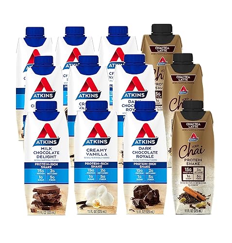 Atkins - Batido rico en proteínas sin gluten, paquete variado Keto, 11 onzas líquidas (paquete de 12)