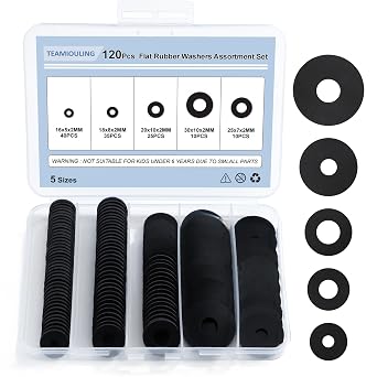 120Pcs Rubber Washers Assorted Kit,16/18/20/25/30mm Black Washer,Vibration Absorbing Pads Sealing Rubber Washers for Faucets Garden Bolts Screws Hose Plumbing Shower Head- 5 Sizes