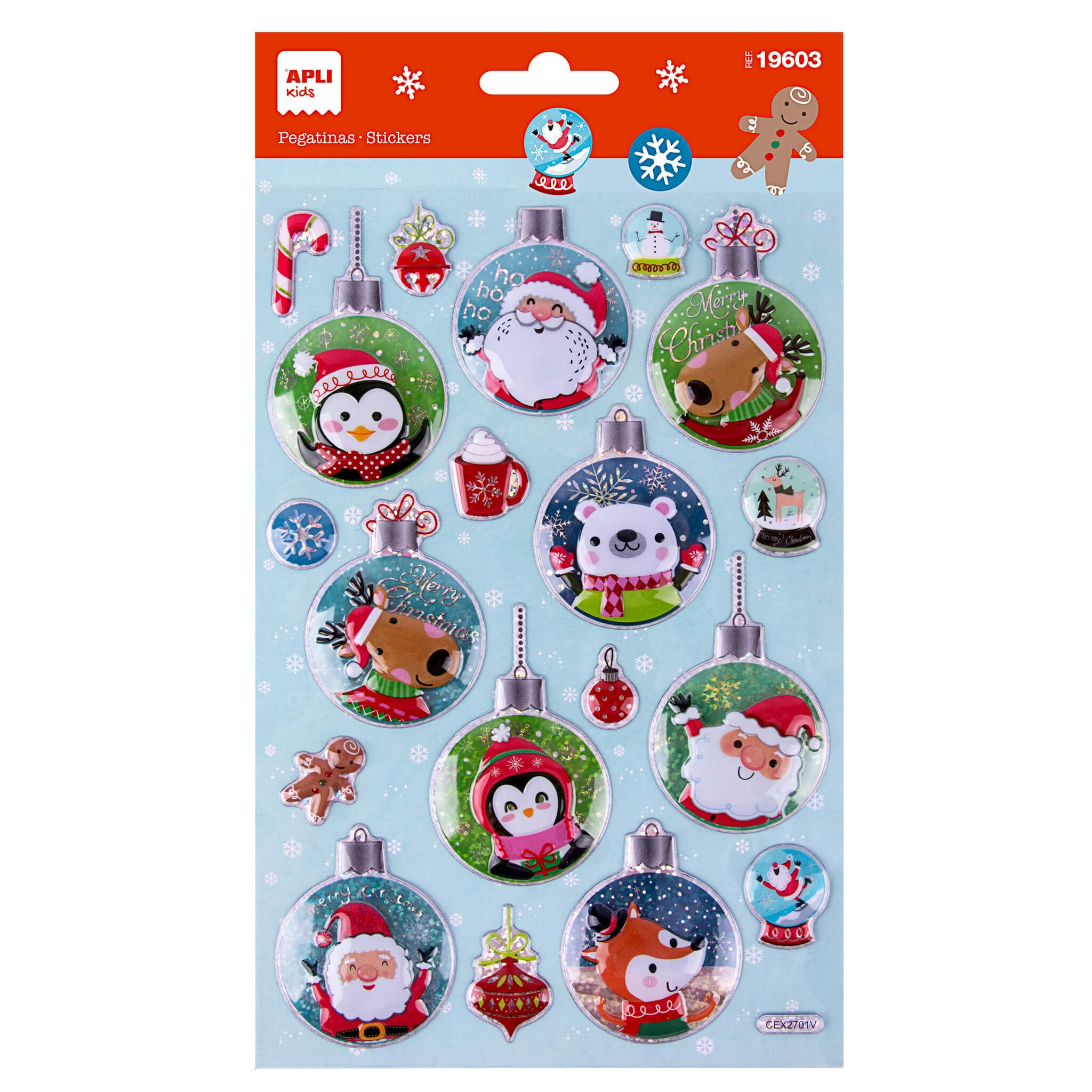 APLI Kids 19603 - Pegatinas navideñas , 1 hoja con unos 20 stickers de adhesivo permanente. Ideales para Scrapbooking, DIY o decorar regalos, tarjetas u otros detalles para las navidades.