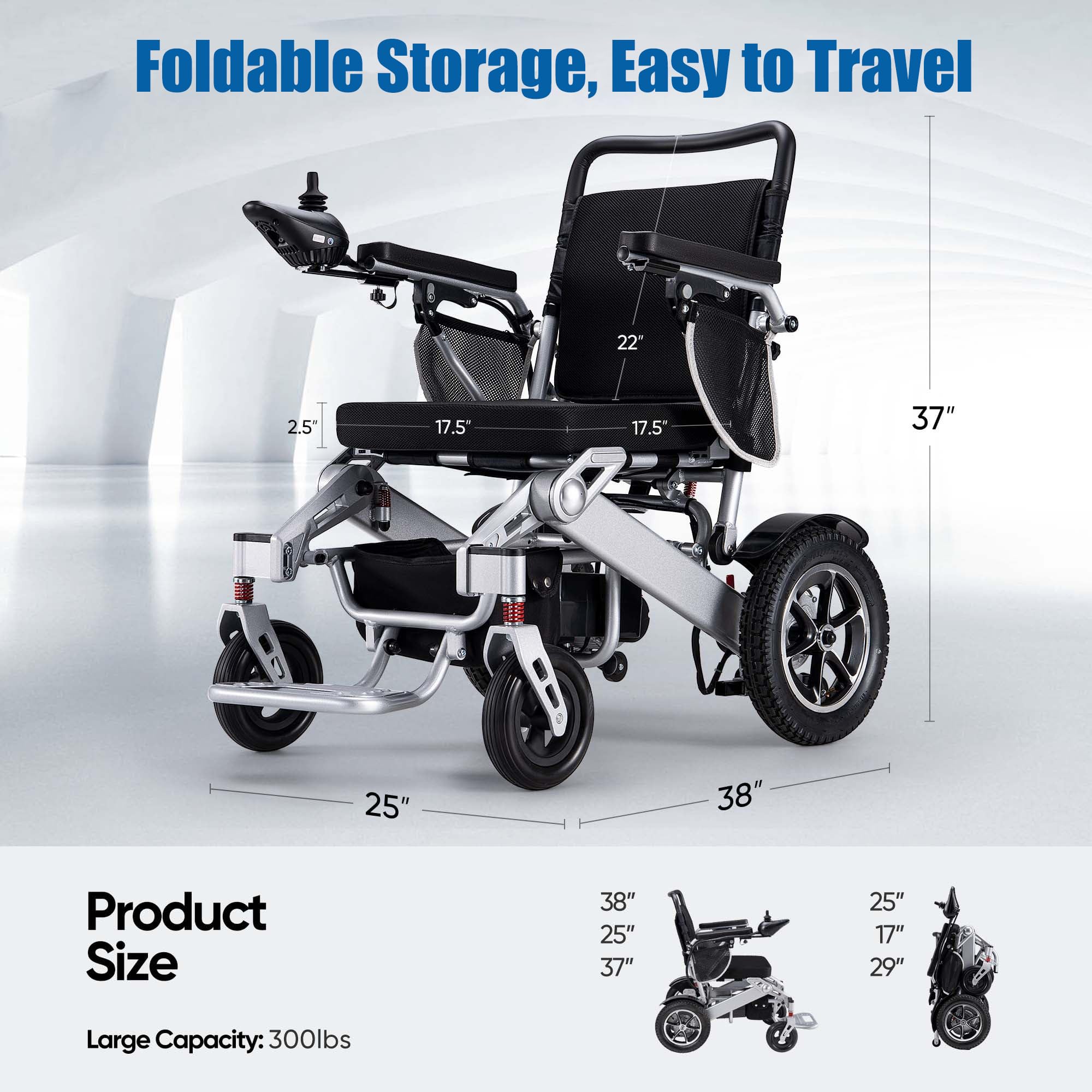 Silla de ruedas eléctrica, motorizada todo terreno, ligera, plegable para viajes y uso diario, ideal para personas mayores