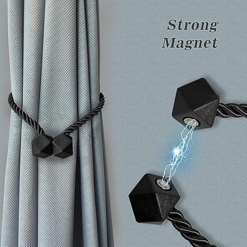 Miniatura 3 de Hion Paquete de 6 alzapaños magnéticos para cortina, dorados, abrazaderas de cortina, hebillas, soportes de ganchos para el hogar, dormitorio,