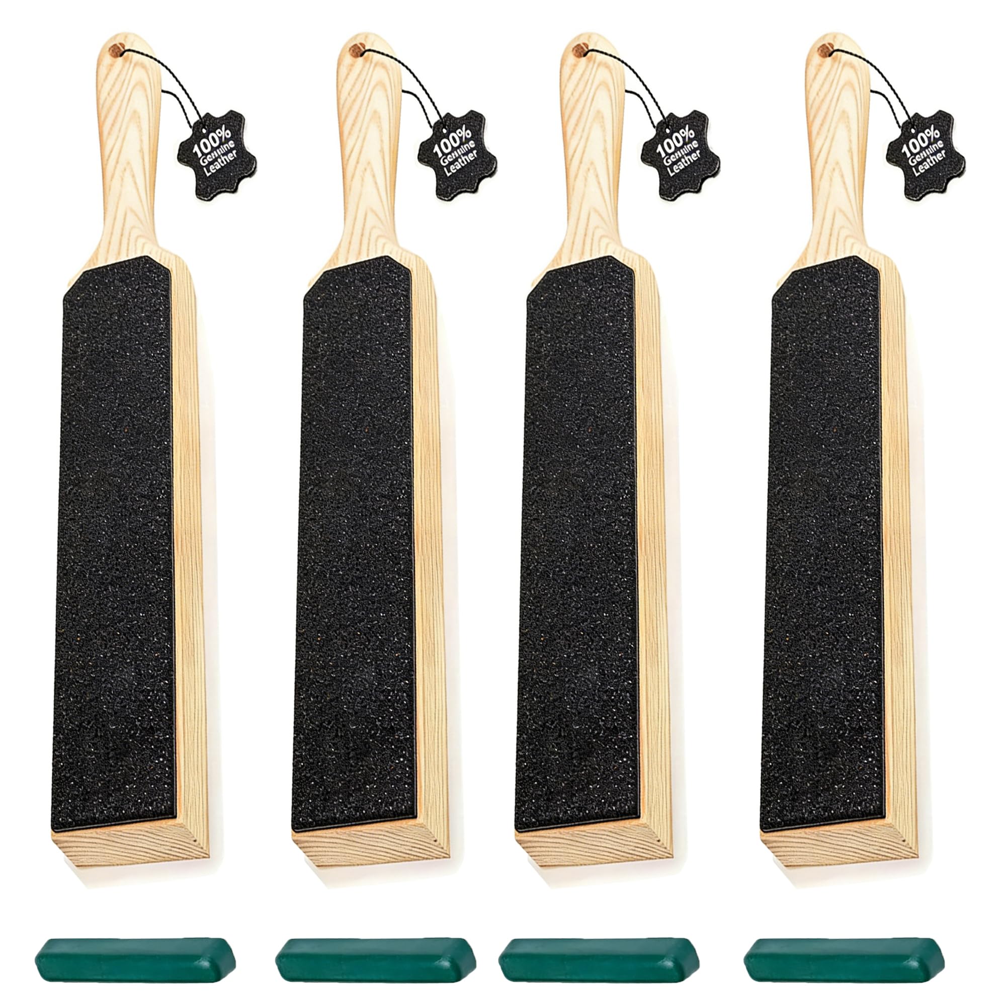 4Pcs Dual Sided Leather Strop Paddle Kit Worksharp Knife Sharpener Strop for Knife Sharpening Ergonomic Handle Plant Tanned