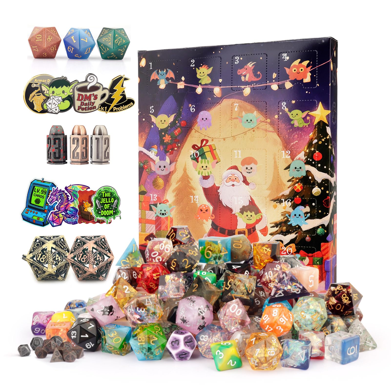 Haxtec DND Advent Calendar for Gamers, 2025 Dice Advent Calendar Set, 24 Days Christmas Countdown for Dungeons and Dragons, Polyhedral Dice Sets, DND Gifts for Tabletop Game RPG