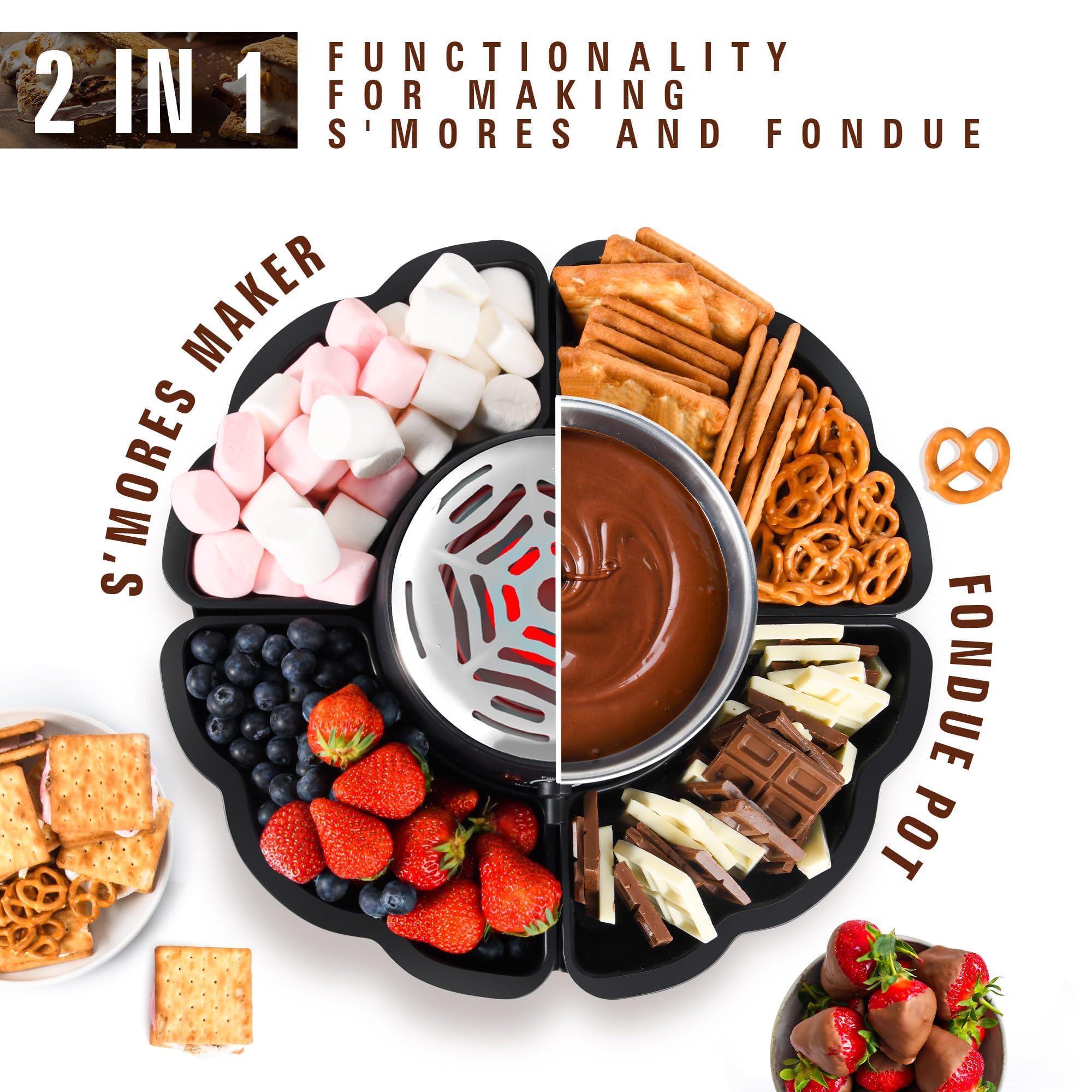S'mores Maker, flammenloser elektrischer Marshmallow-Bräter mit Temperaturkontrolle, 4 abnehmbare Tabletts, Geschenkset