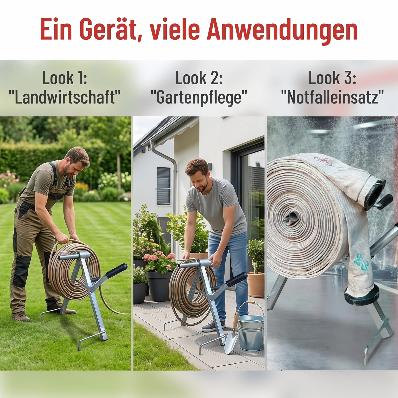 Gartenschlauchhalter, Schlauchaufroller und Schlauchhalter, Schlauchaufbewahrungsständer aus Edelstahl, ideal für Feuerwehr, Garten, Rasenflächen, Terrassen, Verlängerungskabel