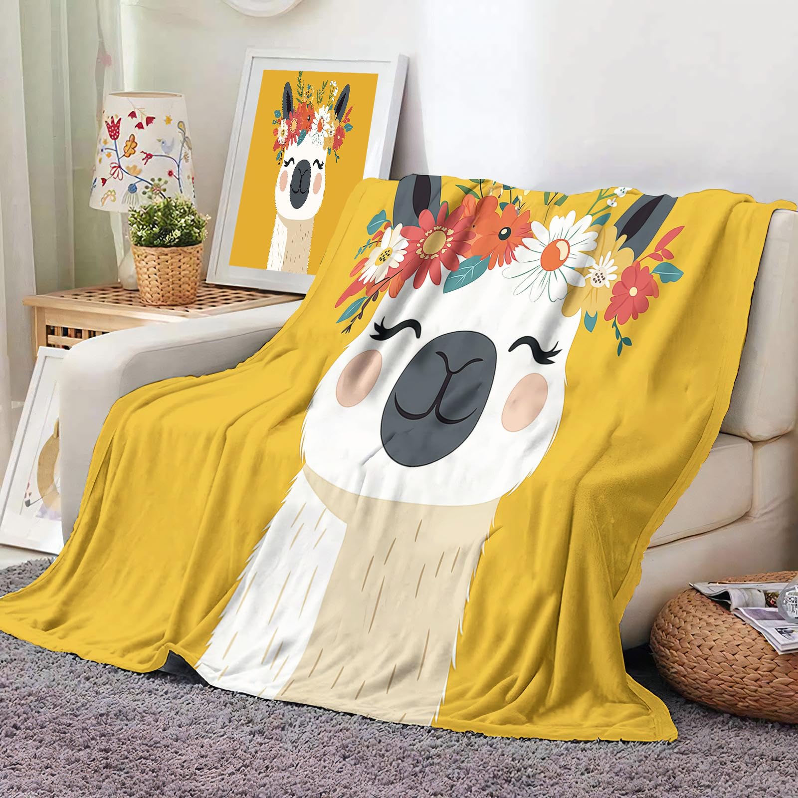 Couverture d'alpaga en flanelle 130x150cm plaid imprimé 3D pour lit et canapé