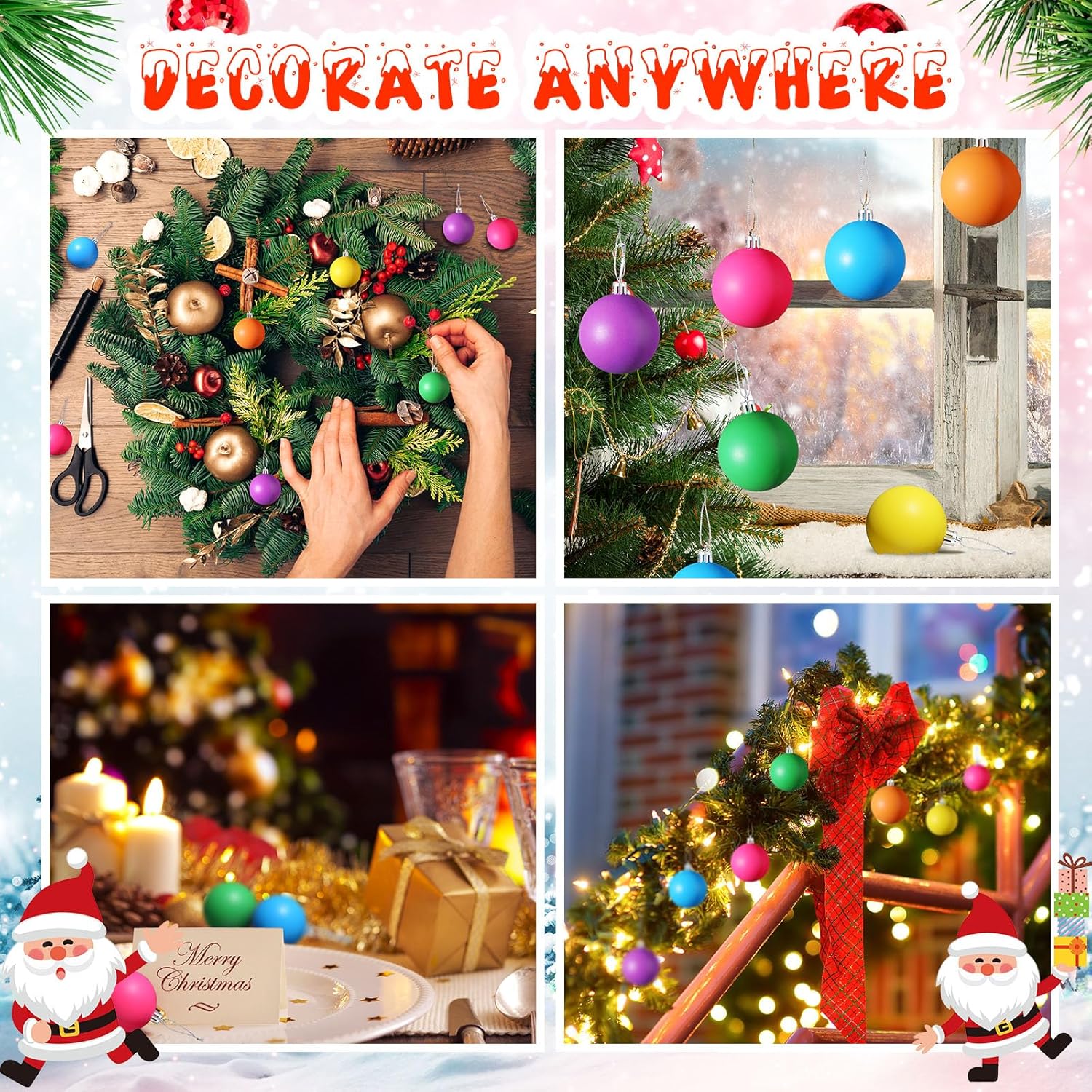 Christmas Ball Ornaments Neon Color Christmas Tree Decorations Xmas Tree Decor Colored Shatterproof Baubles Plastic Holiday Hanging Balls for Christmas Party(36 Pcs,2.36 Inch)