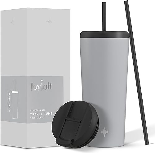 Vista 58 de JoyJolt Vaso aislado al vacío de 24 onzas con tapa y popote (2 de cada uno) vaso de acero inoxidable de doble pared al vacío, con forro de cobre