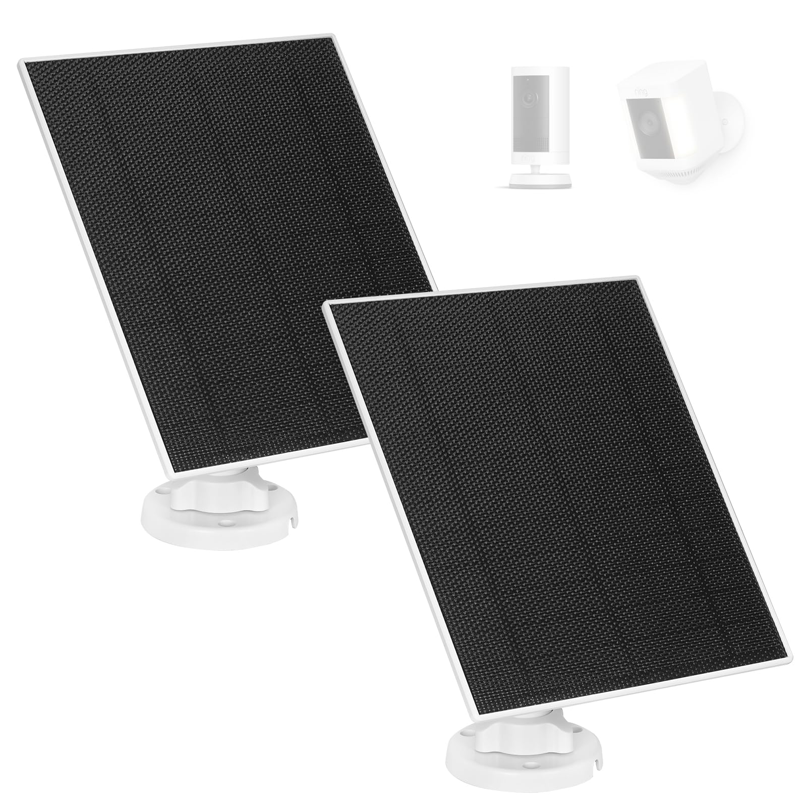 LIYVZ Paquete de 2 paneles solares de 5 W para cámara Ring para exteriores, batería de respaldo de 8000 mAh, 3,5 x 1,35 mm CC y USB C de 5 V, cargador solar para cámara Ring ETFE, impermeable IP65