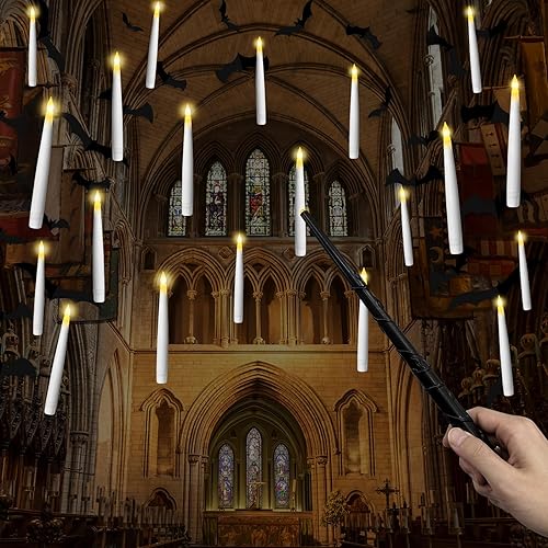 LOGIFTVE Velas sin llama con control remoto de varita mágica, vela flotante cónica, decoración de Halloween, decoración de Navidad para interiores,