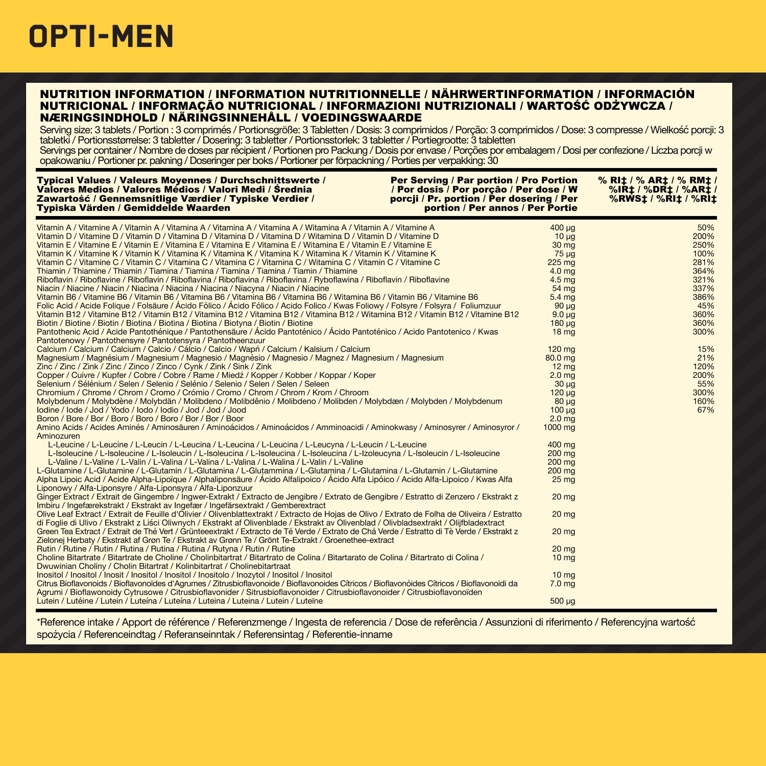Opti-Men Multi-Vitamin Optimum Nutrition – suplement dla mężczyzn, zawiera witaminy D, C, B6 i aminokwasy, bez dodatków smakowych, 30 porcji, 90 kapsułek
