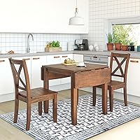 Vista 43 de Juego de mesa de comedor de 3 piezas con altura de mostrador, juego de comedor de madera maciza con 2 taburetes tapizados, mesa de comedor