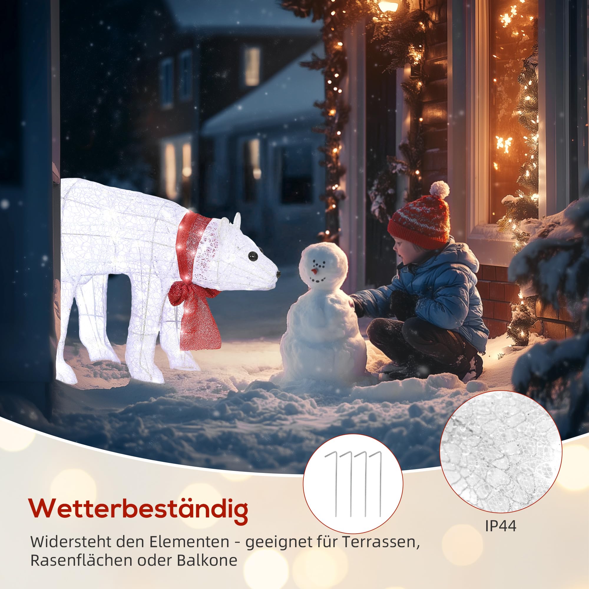Outsunny Weihnachtsdekoration Eisbärenfamilie Mutter und Jungtier mit Timer | 140 Weiße LEDs, Beleuchtet Weihnachtsdeko, für Innen- und Außenbereich, Weihnachtsbeleuchtung