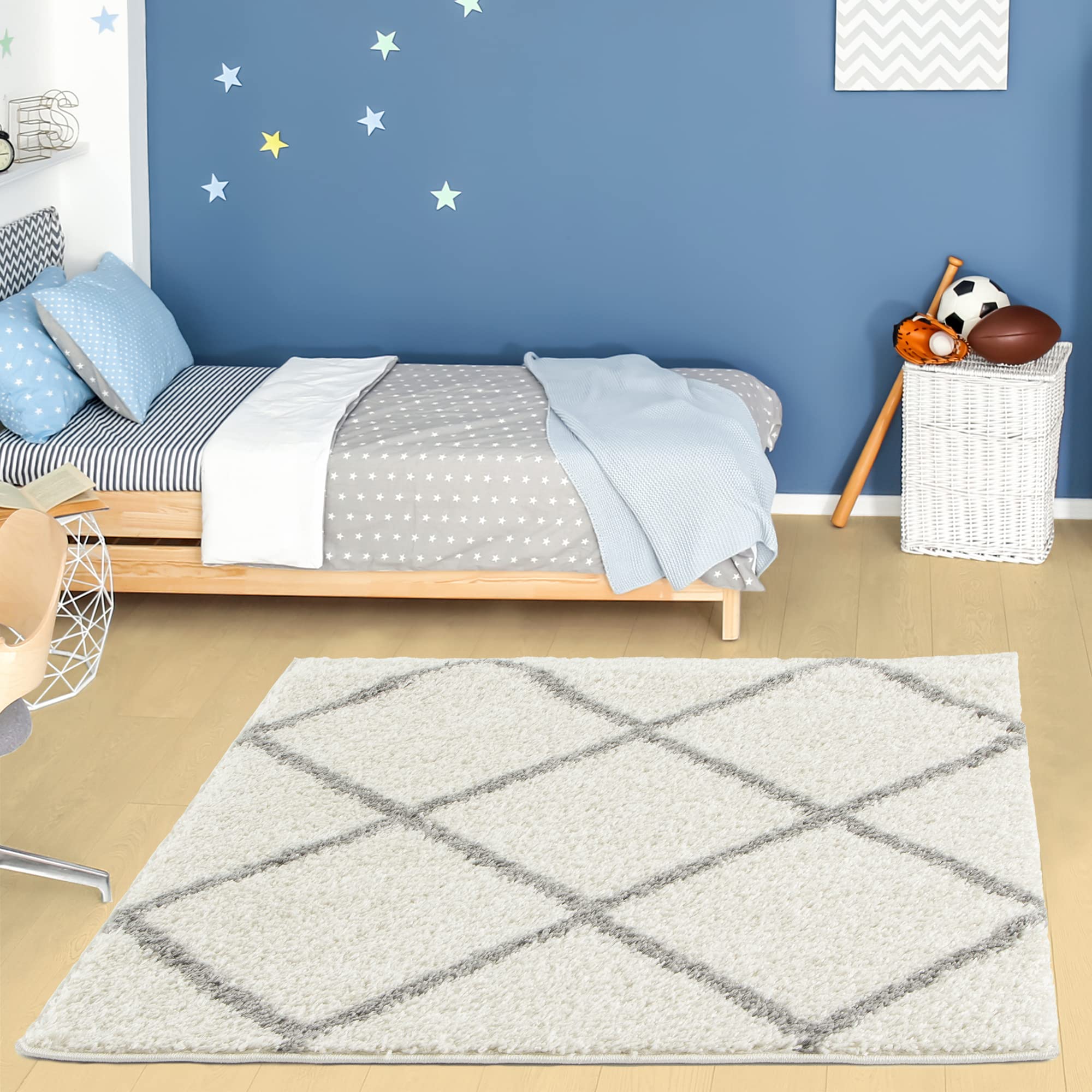Myshaggy Collection Rugs Diamond Design in Ivory