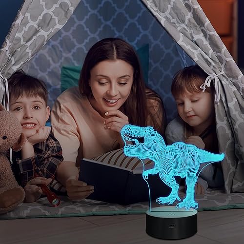 Miniatura 3 de CooPark Luz nocturna decorativa de dinosaurio 3D, 4 patrones con control remoto, 16 cambios de color, regalos de dinosaurio para niños