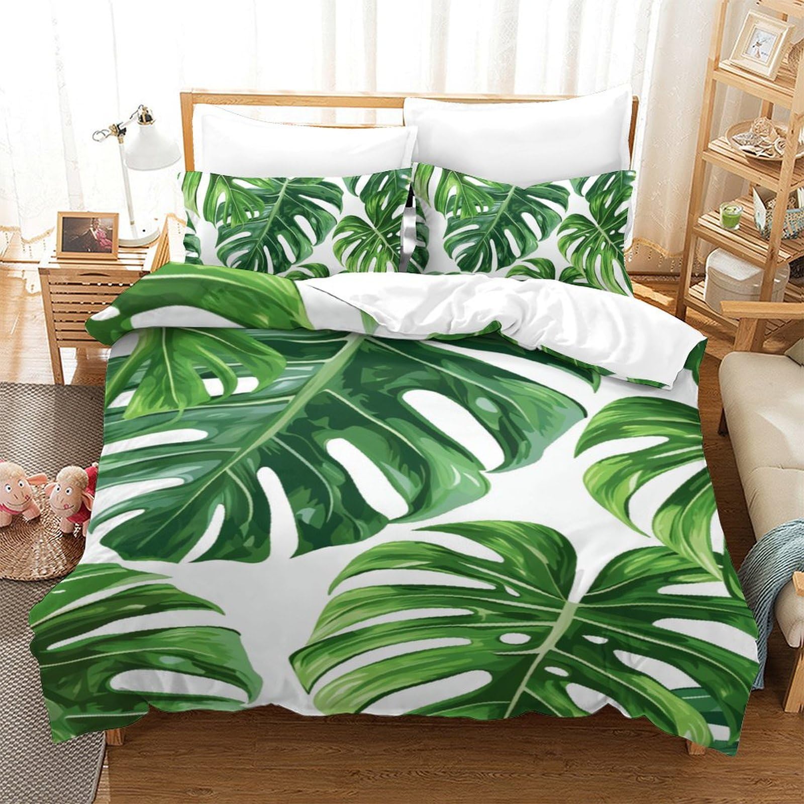 Ensemble de literie 3pcs microfibre 140x200cm imprimé palmiers verts