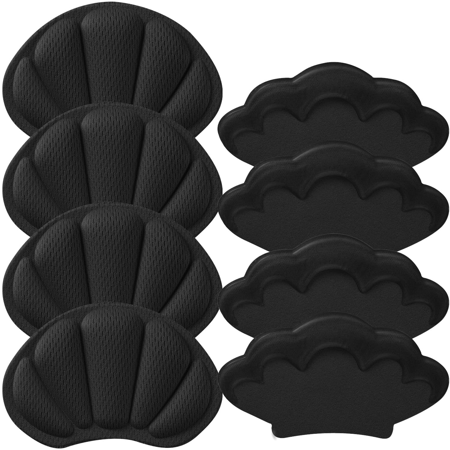 Adhesive Back of Heel Cushion Pads, Heel Grips Inserts for Too Big Loose Shoes, Heel Guards Liners for Women Men, 4pcs-Black+4pcs-Black