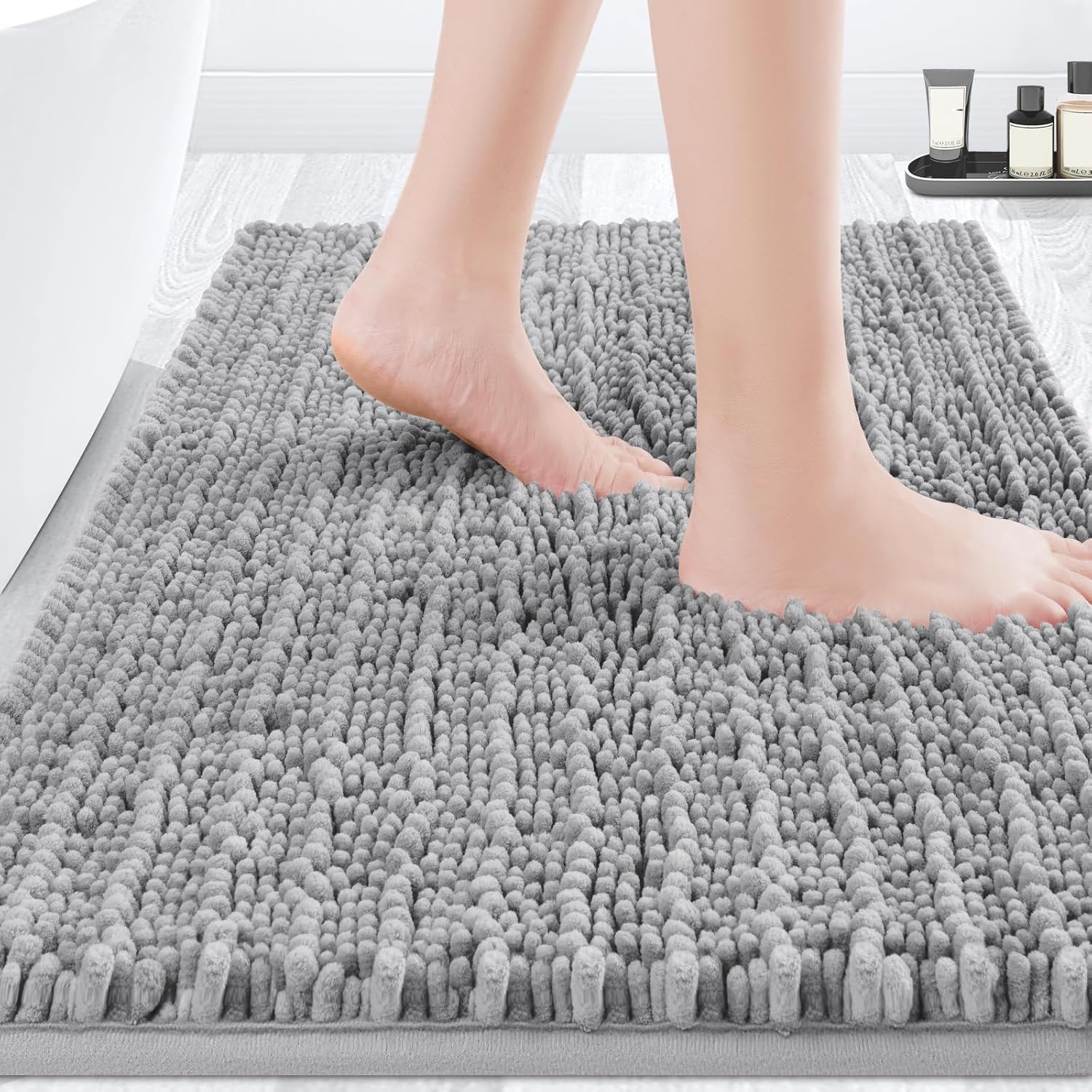 ACCUMTEK Upgrade Luxury Light Grey Bathroom Rug Mat 20"x59