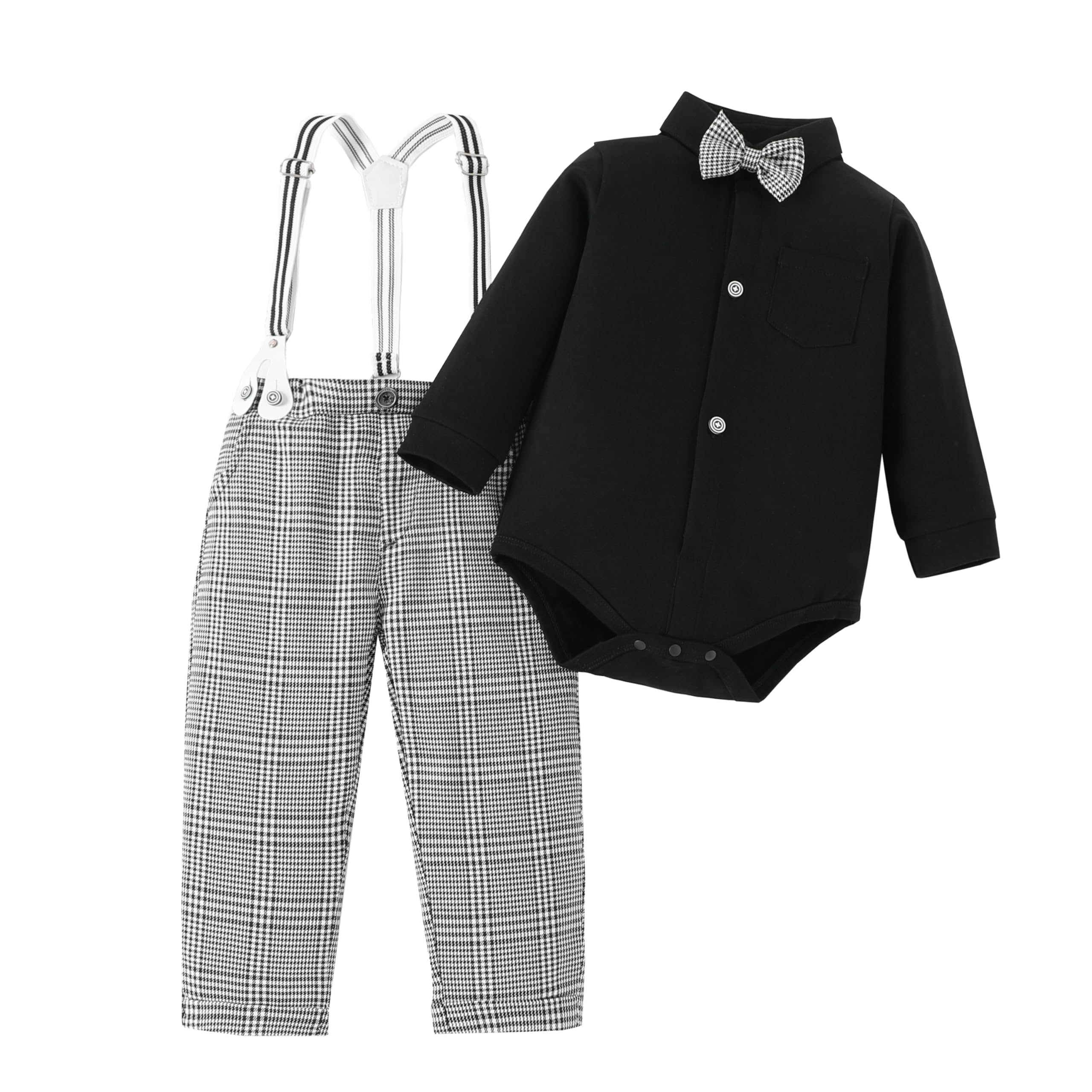 Baby Toddler Boy Formal Gentleman Suits,Dress Short Shirt With Bowtie+Suspender Pants Dressy Outfit