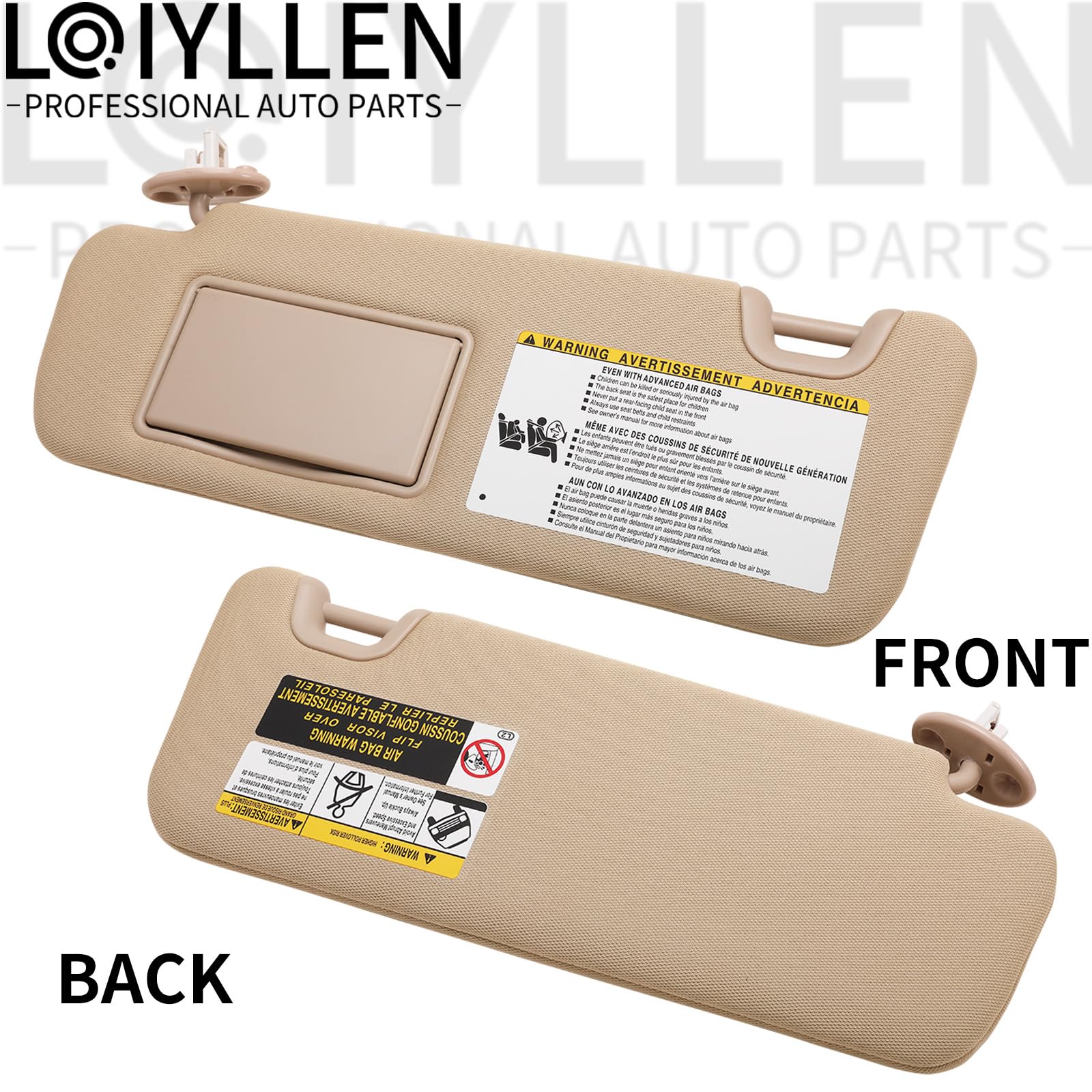 LOIYLLEN Left Driver Side Sun Visor Replacement for Toyota Highlander 2014 2015 2016 2017 2018 2019 - Sunvisor with Mirror and Light, Replaces# 74320-0E074-A0, Beige