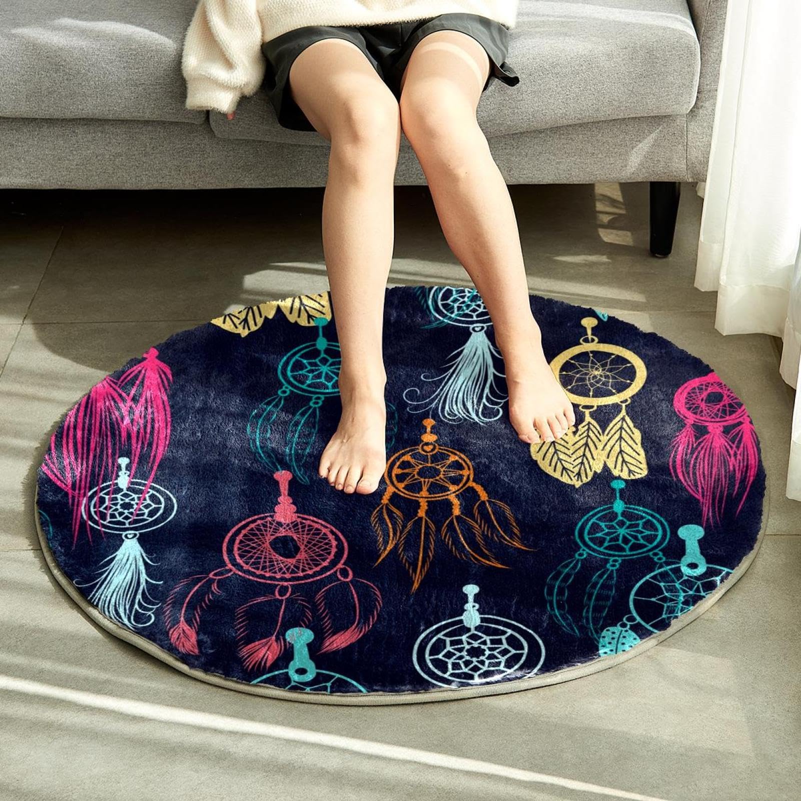 Flauschiger, weicher Teppich für Wohnzimmer, Schlafzimmer, Traumfänger, rutschfest, zottelig, waschbar, Teppich für Schlafzimmer, Spielbereich, Kinderzimmer, dekorativ, 80 cm