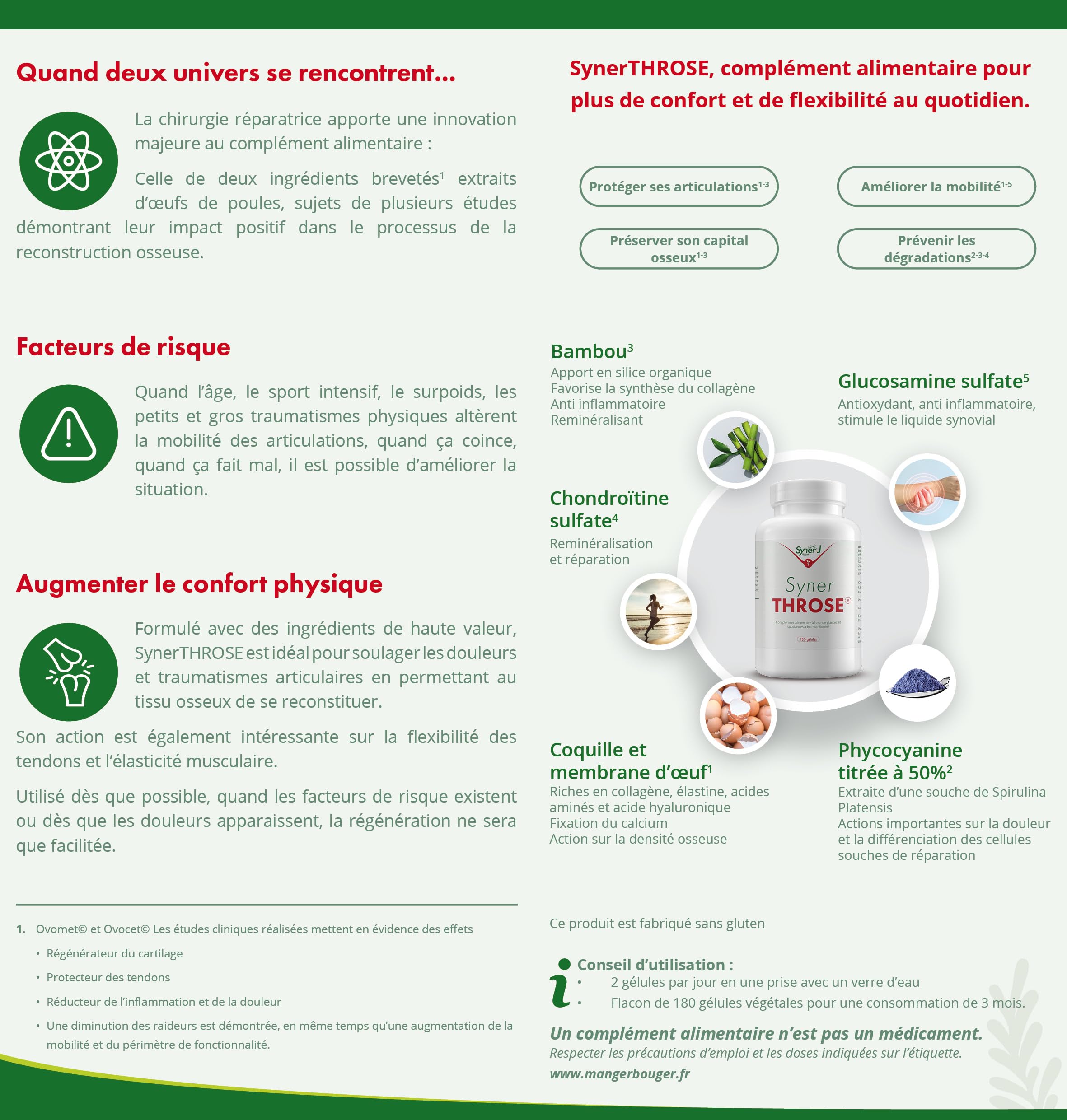 SynerTHROSE | Complexe Glucosamine, Chondroïtine, MSM, Vitamine C | Formulation Naturelle | 180 Gélules | 3 Mois | SynerJ Health