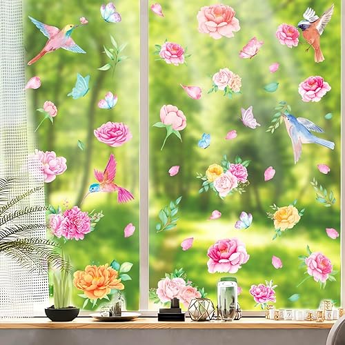 Miniatura 8 de Whaline 9 hojas de 64 piezas de calcomanías de mariposa de mariposa surtidas de acuarela para ventana, decoración de ventana de primavera de