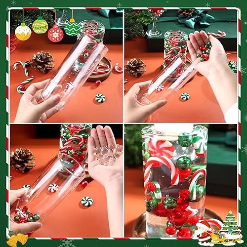 Miniatura 4 de FUTUREPLUSX 150 cuentas de Navidad para jarrón, decoración de velas flotantes de Navidad, perlas sintéticas para relleno de jarrón, centros de mesa,