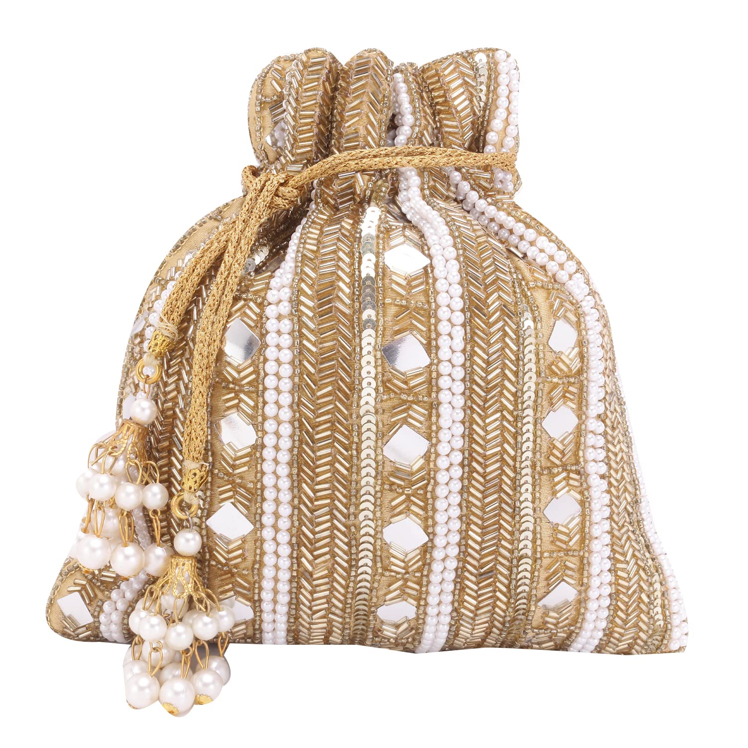 swisni Golden mirror embroidered double side potli bag for bride II Women's Traditional Designer Clutch For Women & Girls II DESIGNER POTLIS-picture-18