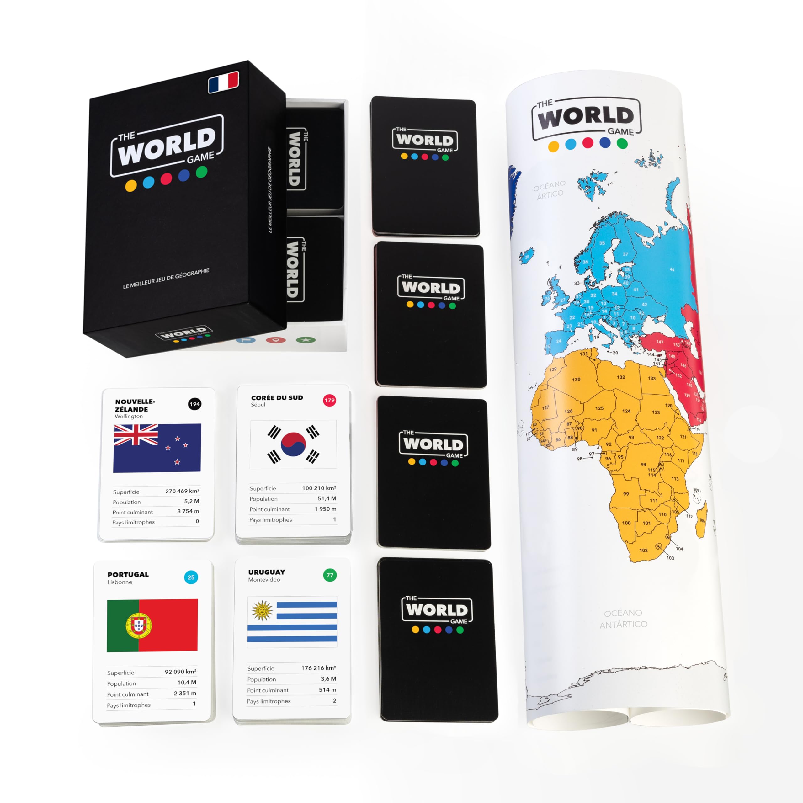 The World Game - Jeu de Géographie avec Carte du Monde - Jeu Société Éducatif pour Enfant, Famille et Adultes - Un Cadeau Parfait pour Garçons et Filles - français