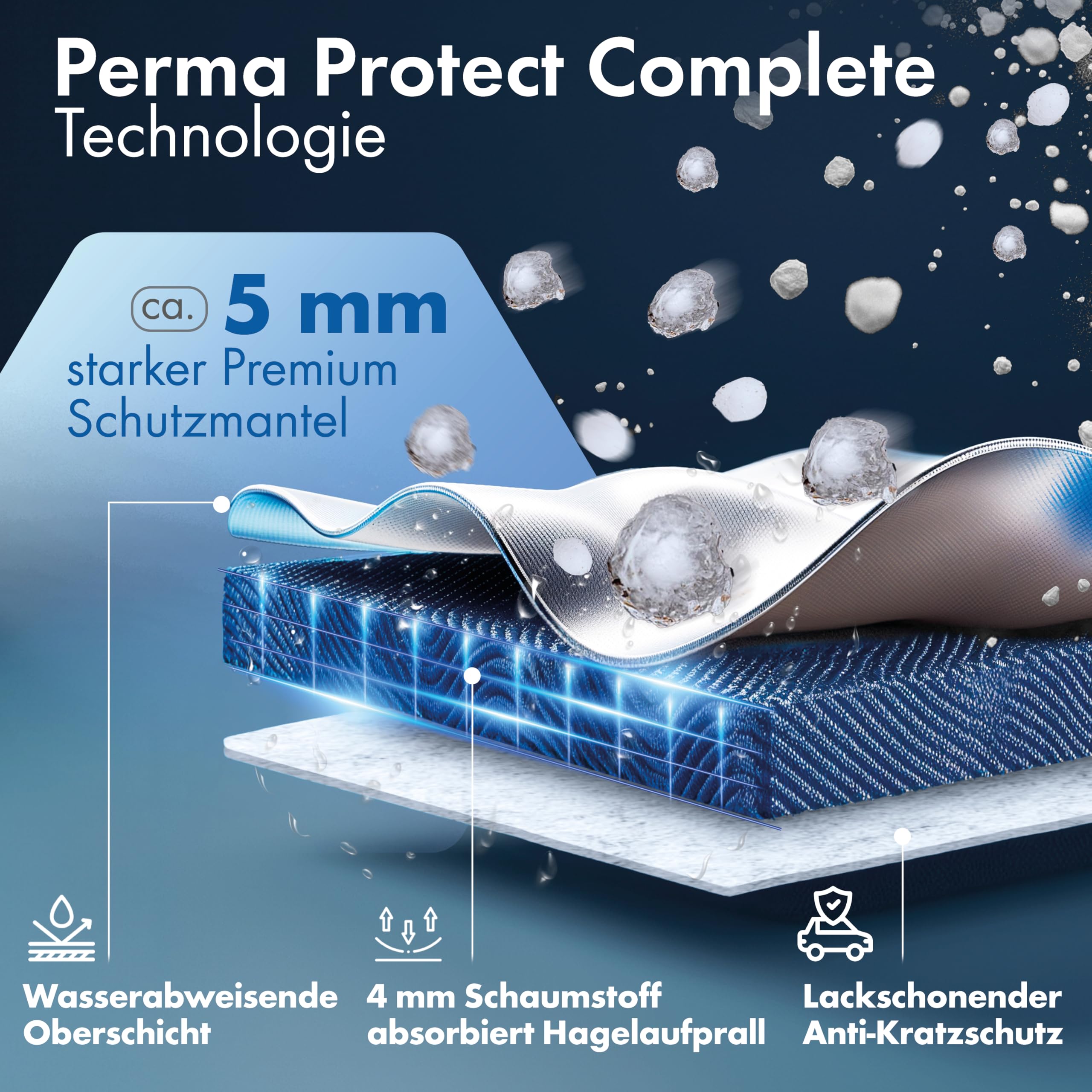 WALSER Hagelschutz Abdeckplane Auto, Auto Hagelschutzplane Perma Protect Complete, Abdeckplane Auto, Autogarage Abdeckung Größe 8 grau