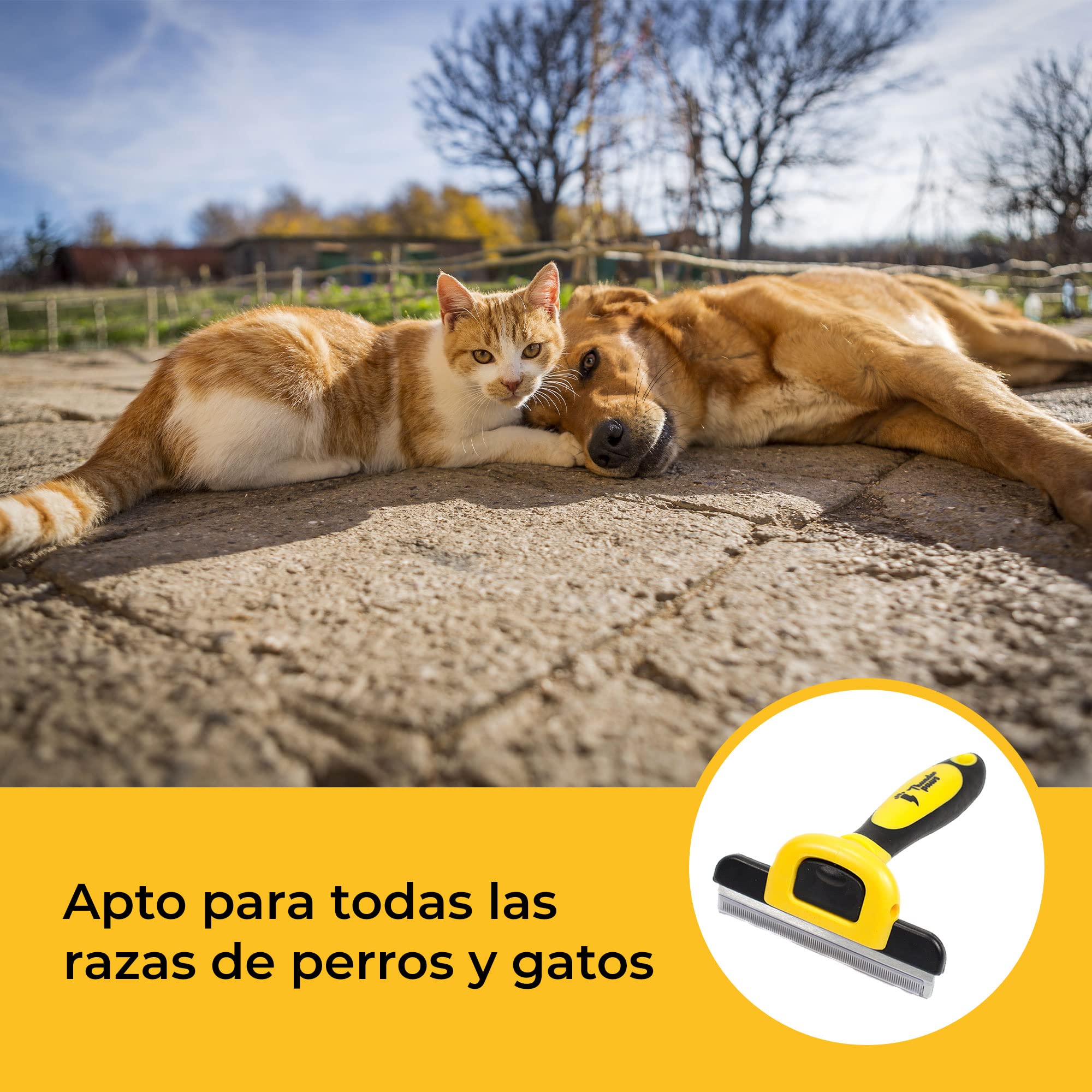 Peine Profesional para Mascotas, Herramienta de Cuidado para Perros, D-Shedz para Razas de Perros, Gatos con Pelo Corto o Largo, Pequeño, Mediano y Grande (Amarillo)