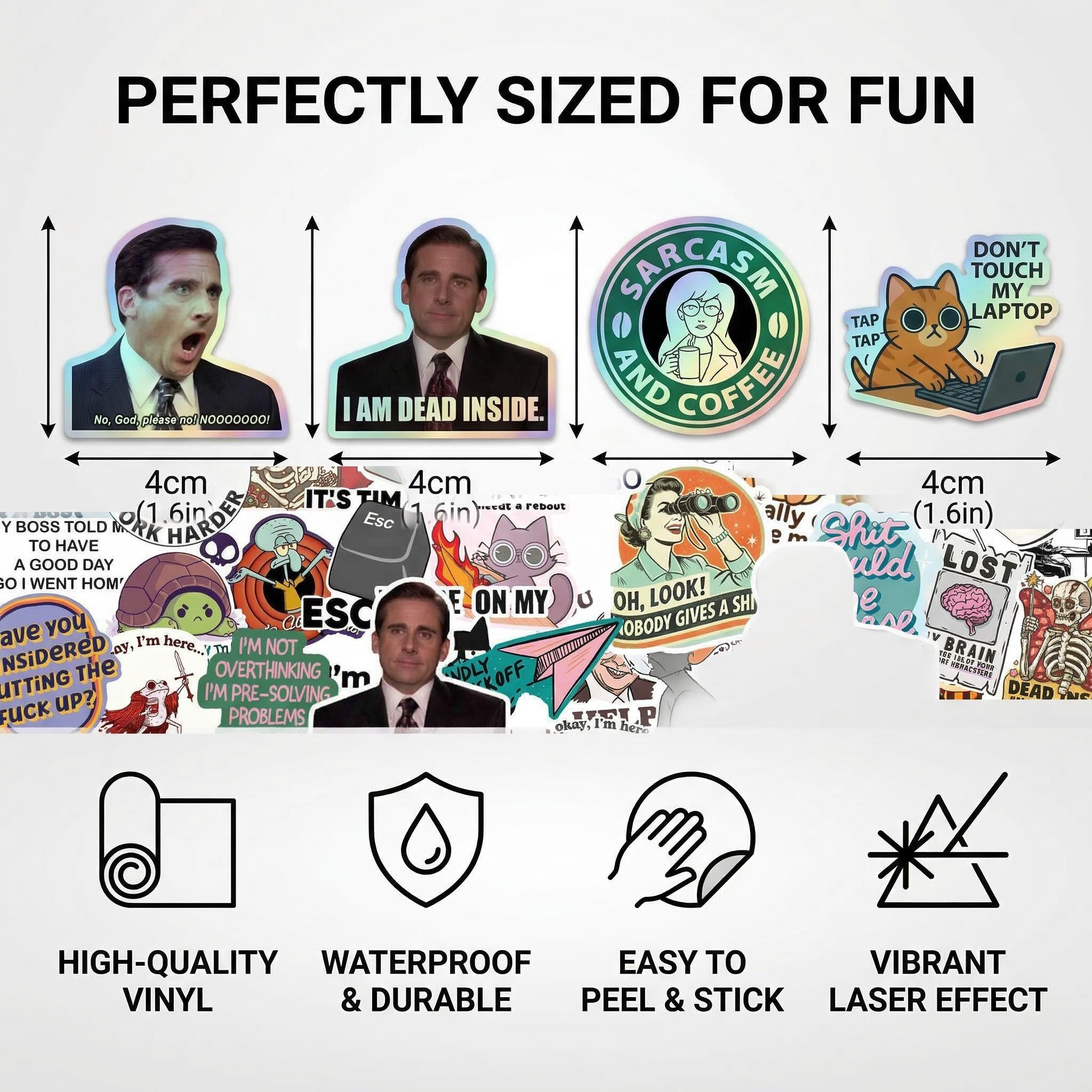 100 adesivi meme olografici, stampa HD, adesione senza residui, stickers serie tv, sticker divertenti, adesivi decorativi