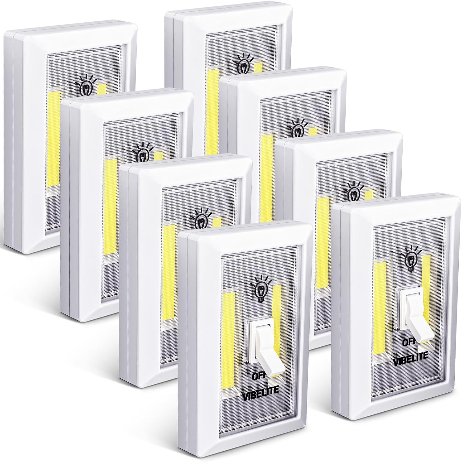 VIBELITE Closet Light, Battery Operated Switch Light, Tap Light, Touch, Push Night Lights, Wall Wireless Mount Under Cabinet, Shelf, Shed, Kitchen, Garage, Attic, RV, Lighting Installations (8-Pack)