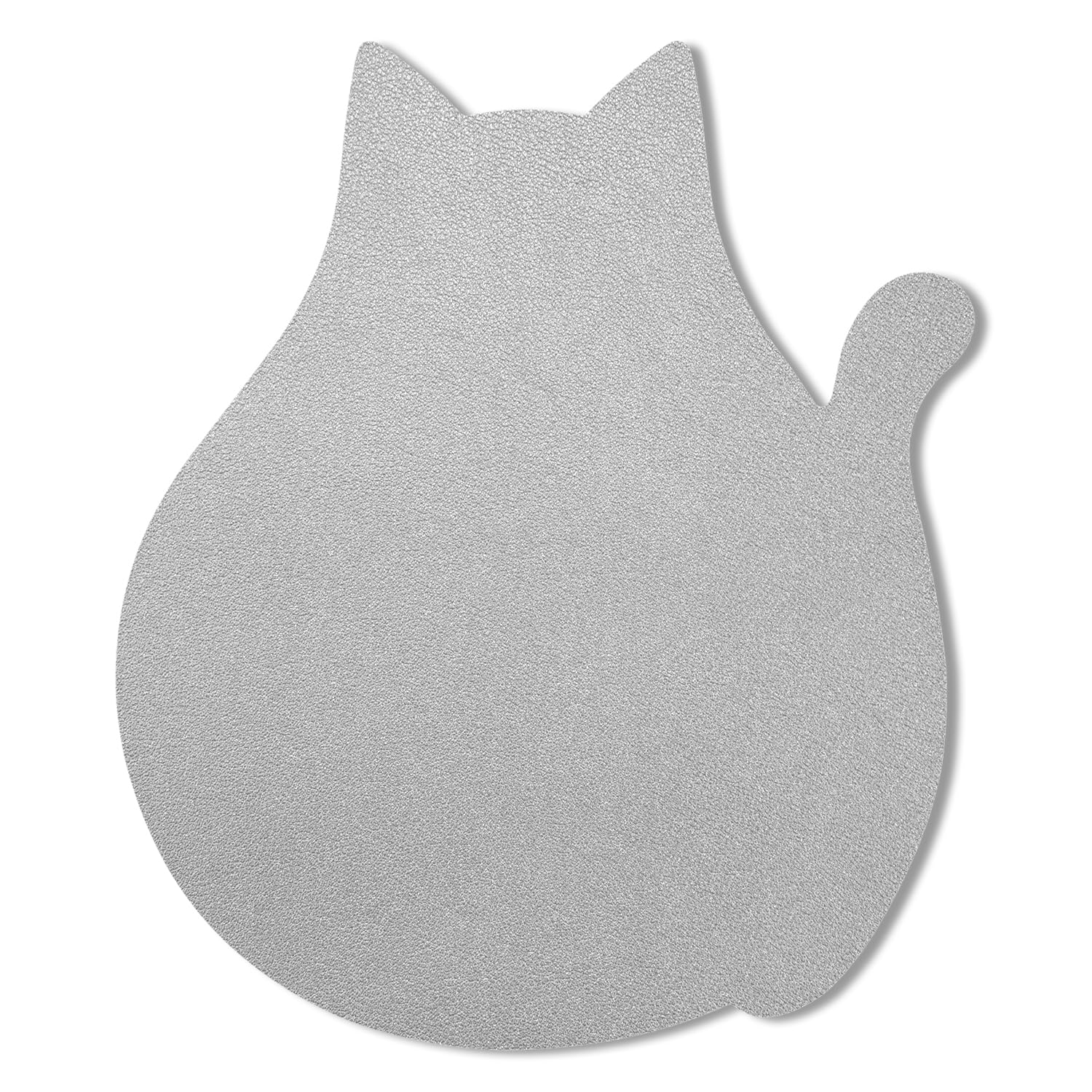 Hsxnam Funny Leather Mouse Pad Cute Cat Shape Office Desk Accessories Decor for Women Small Mousepad with Non-Slip Rubber Base Washable Waterproof, 9.7" x 8", Silver