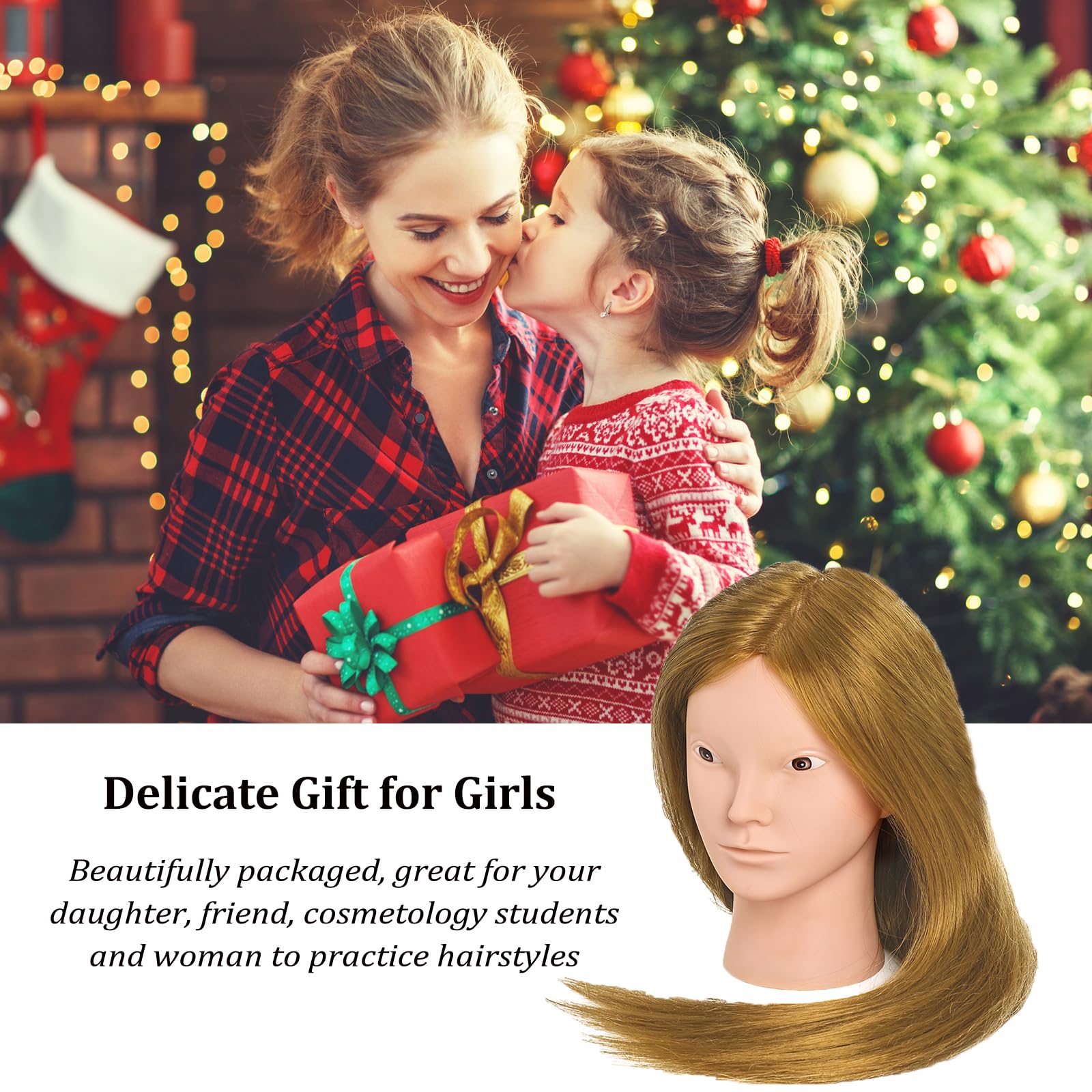 Cabeza de Peluqueria, Yofuly 26inch Cabeza Maniquí, 80% Cabello Humano, Cabeza Práctica Modelo Maniqui de Cosmetología con Abrazadera de Mesa y Juego de Trenzas de Cabello DIY Maniquí (castaño claro) — view 7
