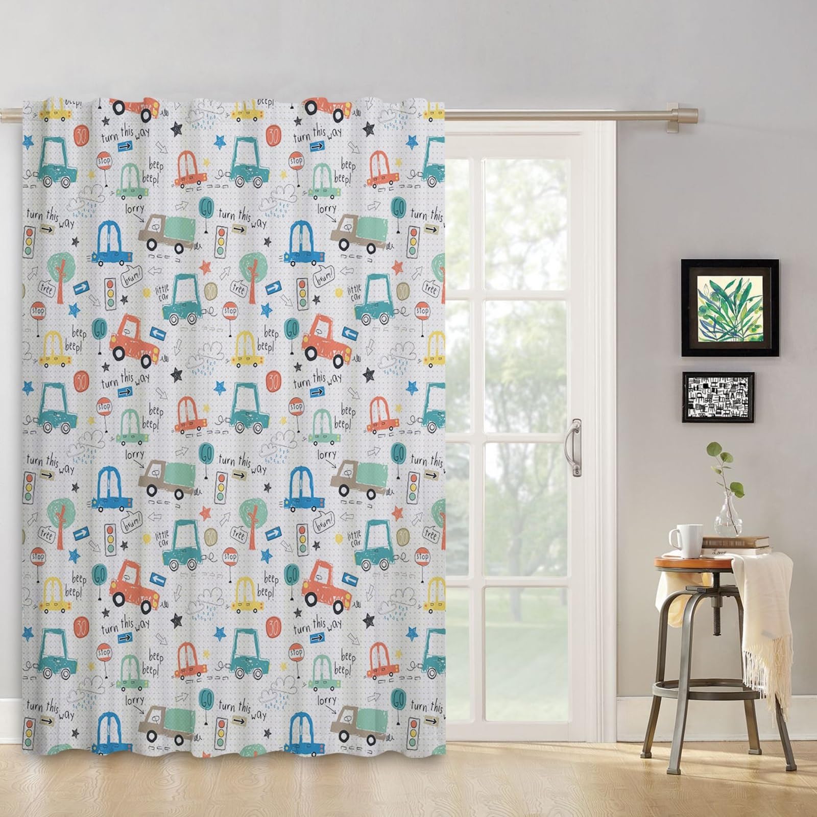 ggaimwf Cartoon Car Curtains Colorful Vehicle Traffic Light Painting Curtains for Kids Bedroom Window Drapes Rod Pocket Boys Playroom Nursery Living Room Back Tab Tier Curtains 107x160cm 1 Panel - Image 2