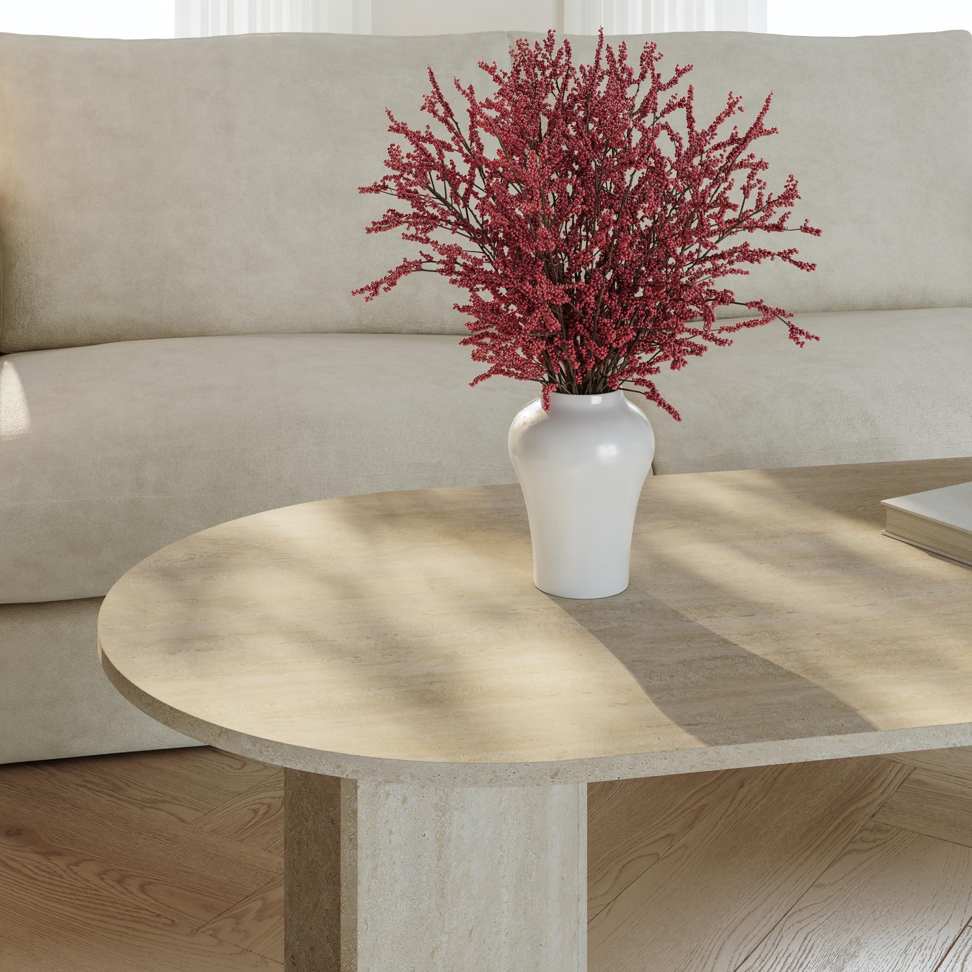 [en.casa] Tavolino da Salotto con Piano Ovale Tavolo Basso Centrale da Caffè per Soggiorno Zona Living Studio Sala d'Attesa 119 x 60 x 40 cm - Color Avorio Travertino