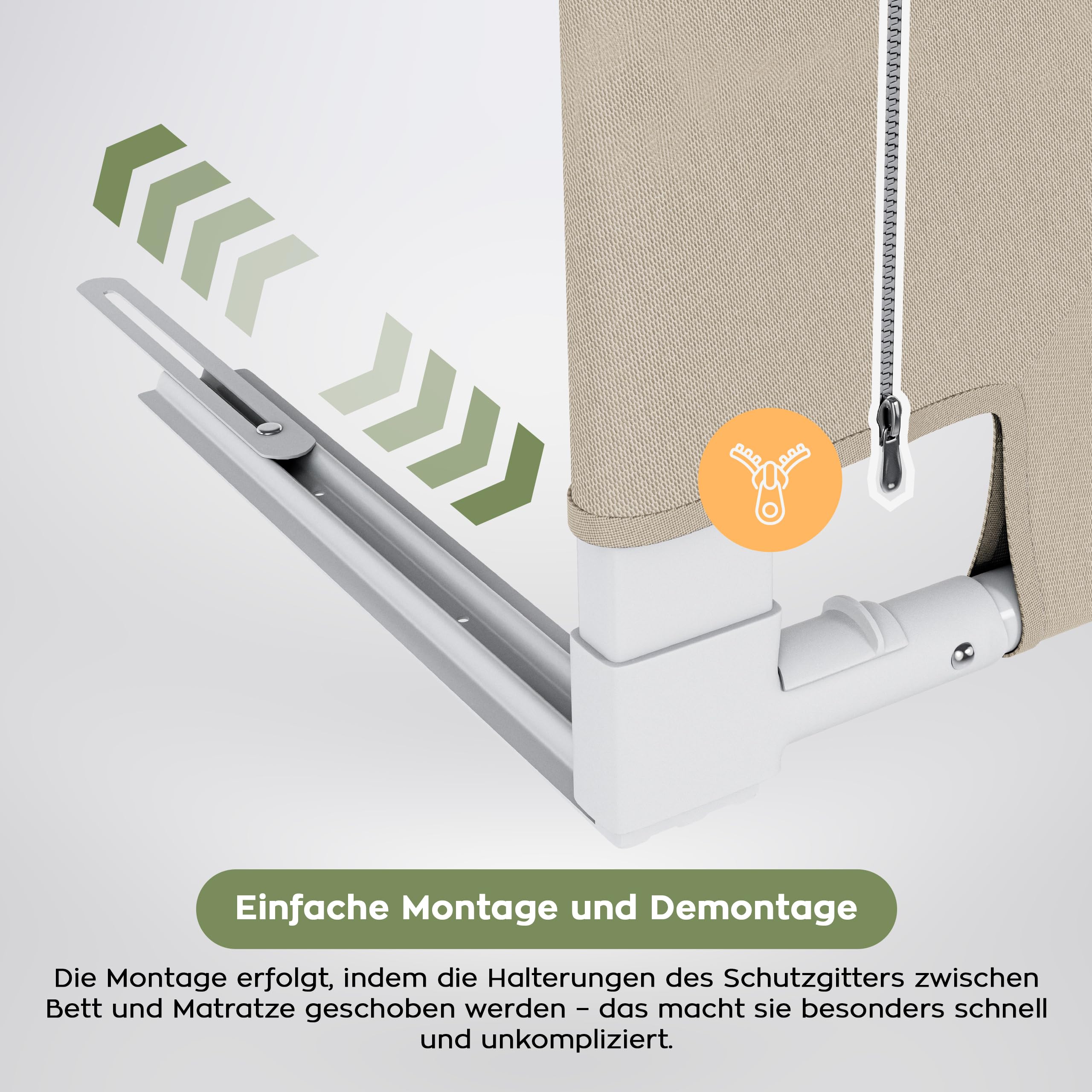 TULANO Cover 48 Bettgitter Kinderbett - Sicherheitsgitter Absenkfunktion | 18-Fach höhenverstellbar - Bettschutzgitter 180 cm - Rausfallschutz für Standardbetten - Für Matratzen 10–28 cm - Beige