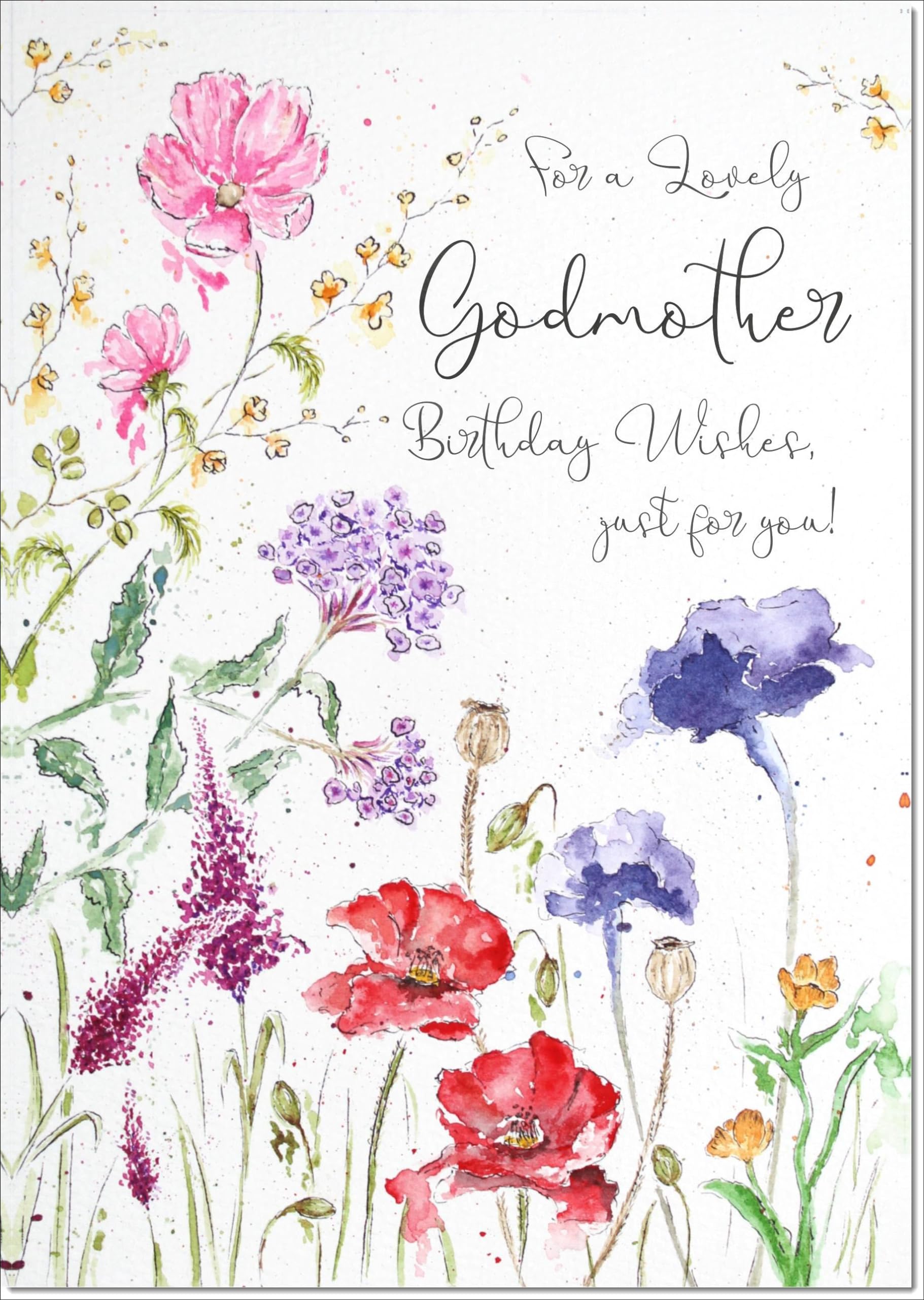 doodlecards Godmother Birthday Card Wildflowers Spring Flowers Large A4 Size with Plain Envelope — image 1
