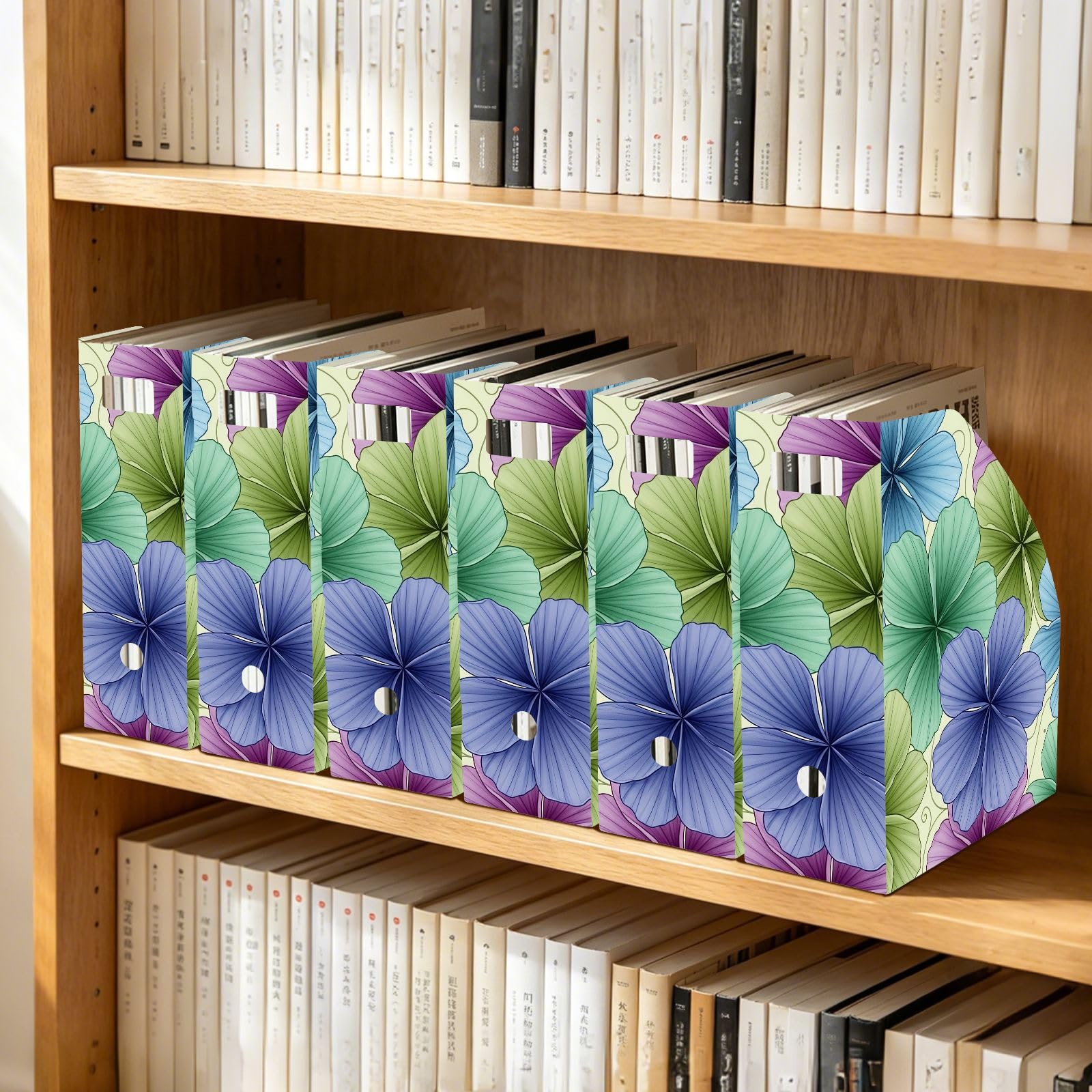 Aesthetic Flower Blue File Organizer with Vertical Archiving