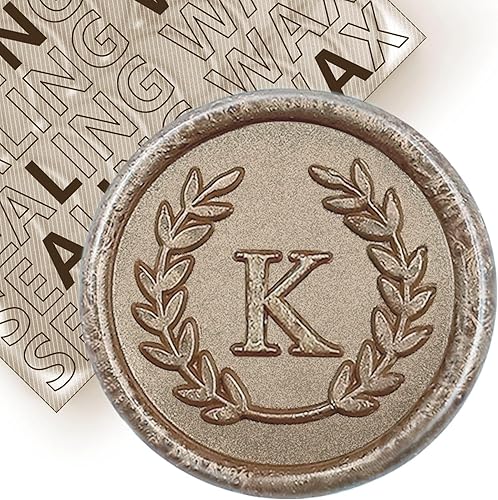 25 calcomanías adhesivas de cera con letra K de oro champán, hechas a mano, sin necesidad de sellar, rasgar y usar calcomanías de cera para