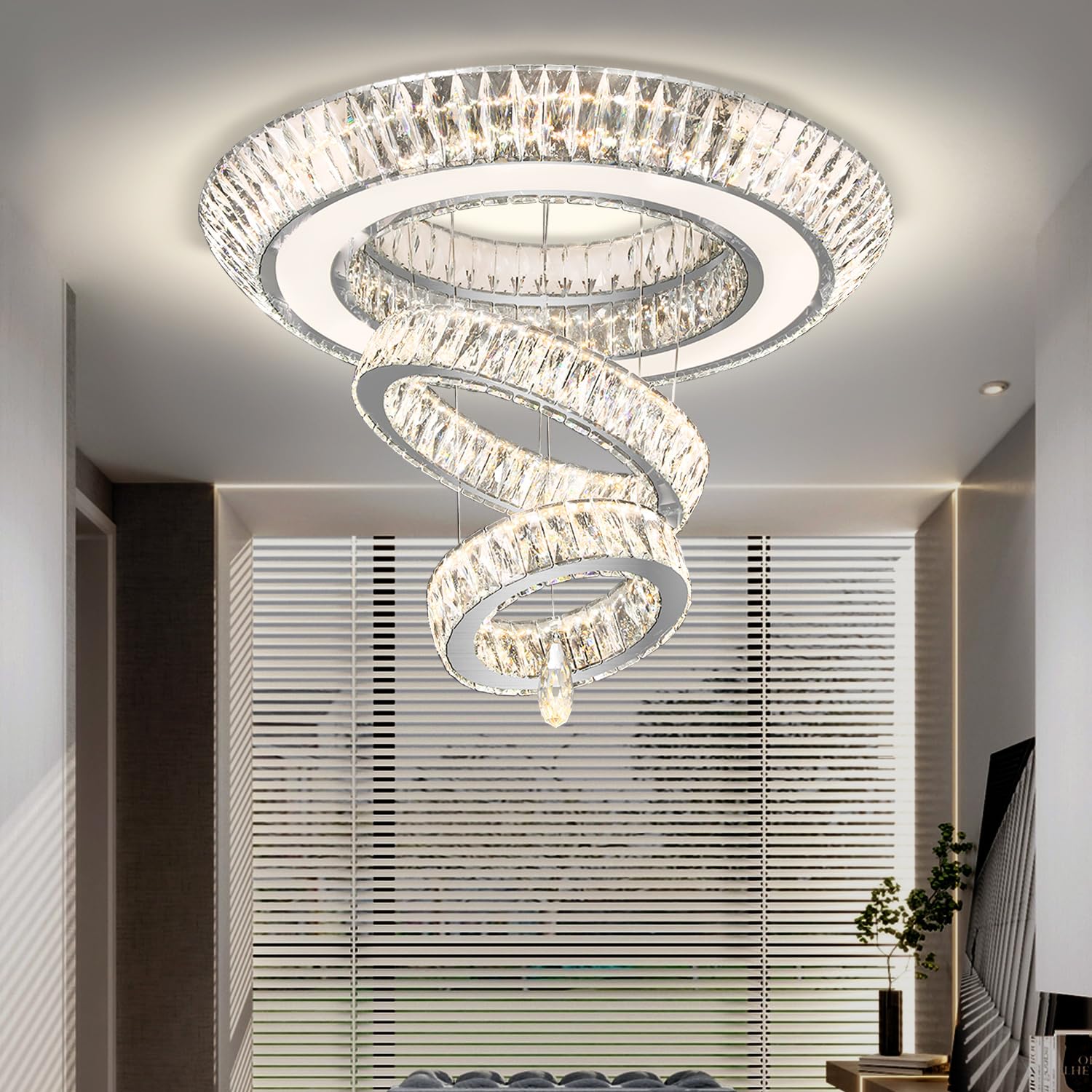 IDEQUY D32 Inch Modern Large Ring Crystal Chandelier Modern