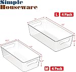 Simple Houseware Clear Bins for Freezer and Kitchen Pantry Organizer, 8 Packs (4 Medium, 4 Large) | Large 14 x 7 x 3.75 in. | Medium 12 x 6.2 x 3.4 in.